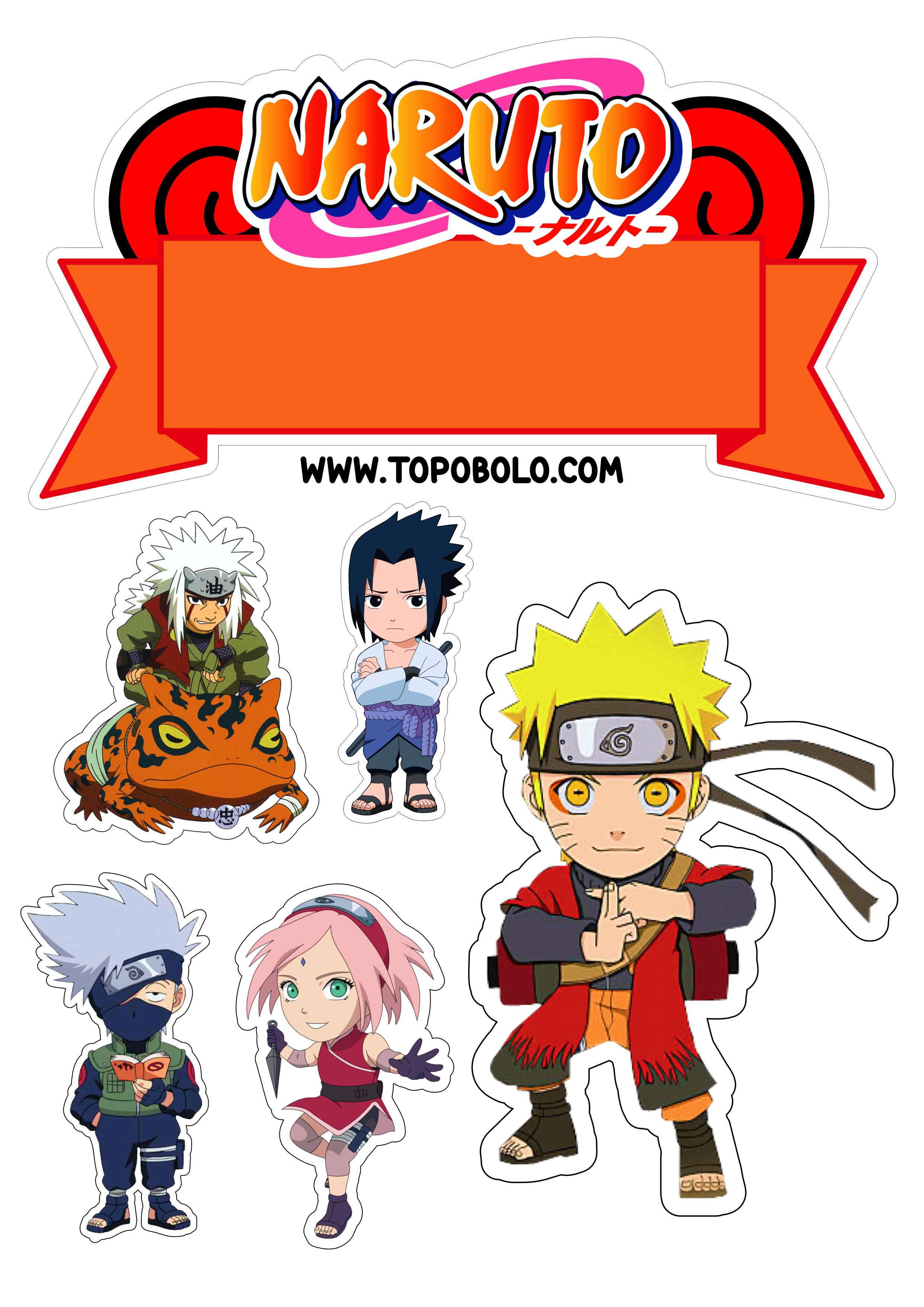 Topo de bolo para imprimir Naruto festa de aniversário infantil personagens de anime png