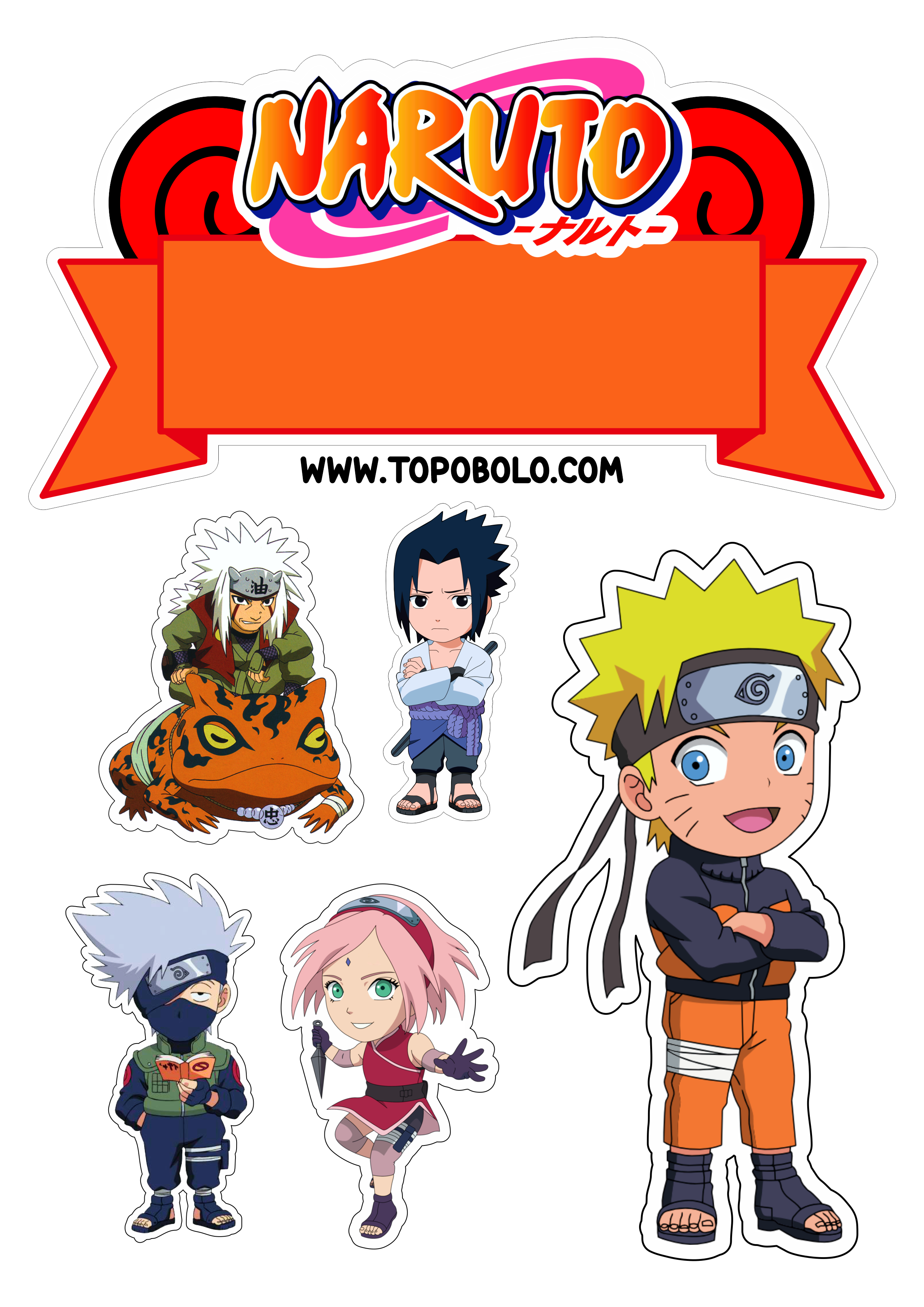 Topo de bolo para imprimir Naruto festa de aniversário infantil personagens de anime festa pronta png