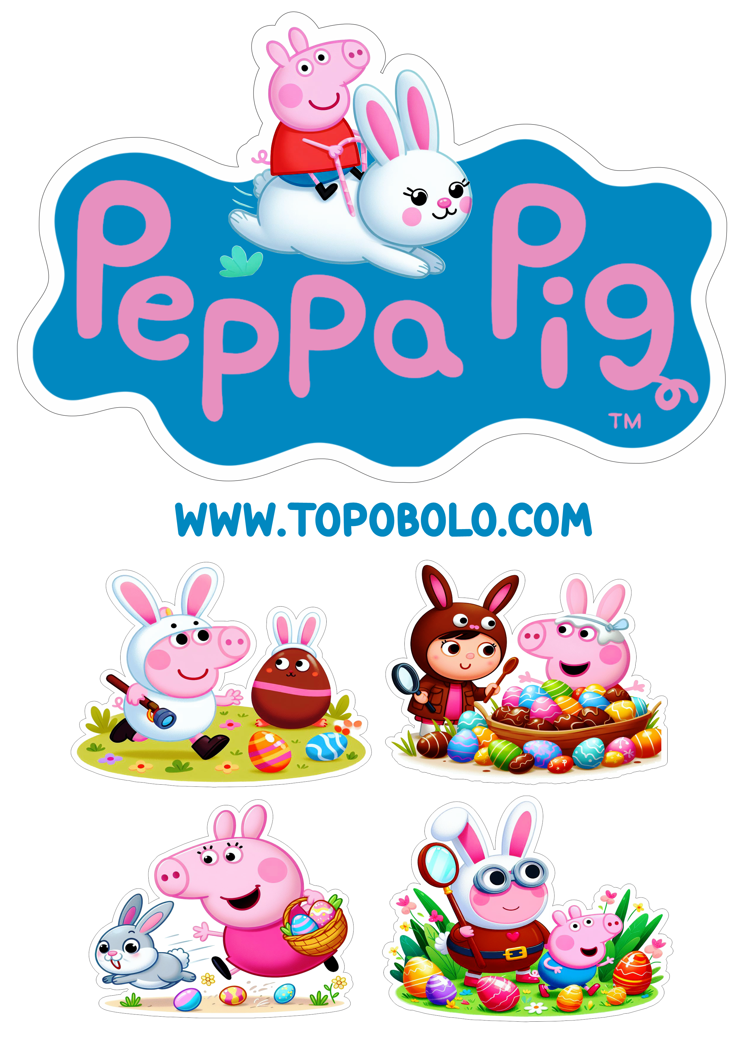 Topo de bolo Peppa Pig especial de páscoa aniversário png