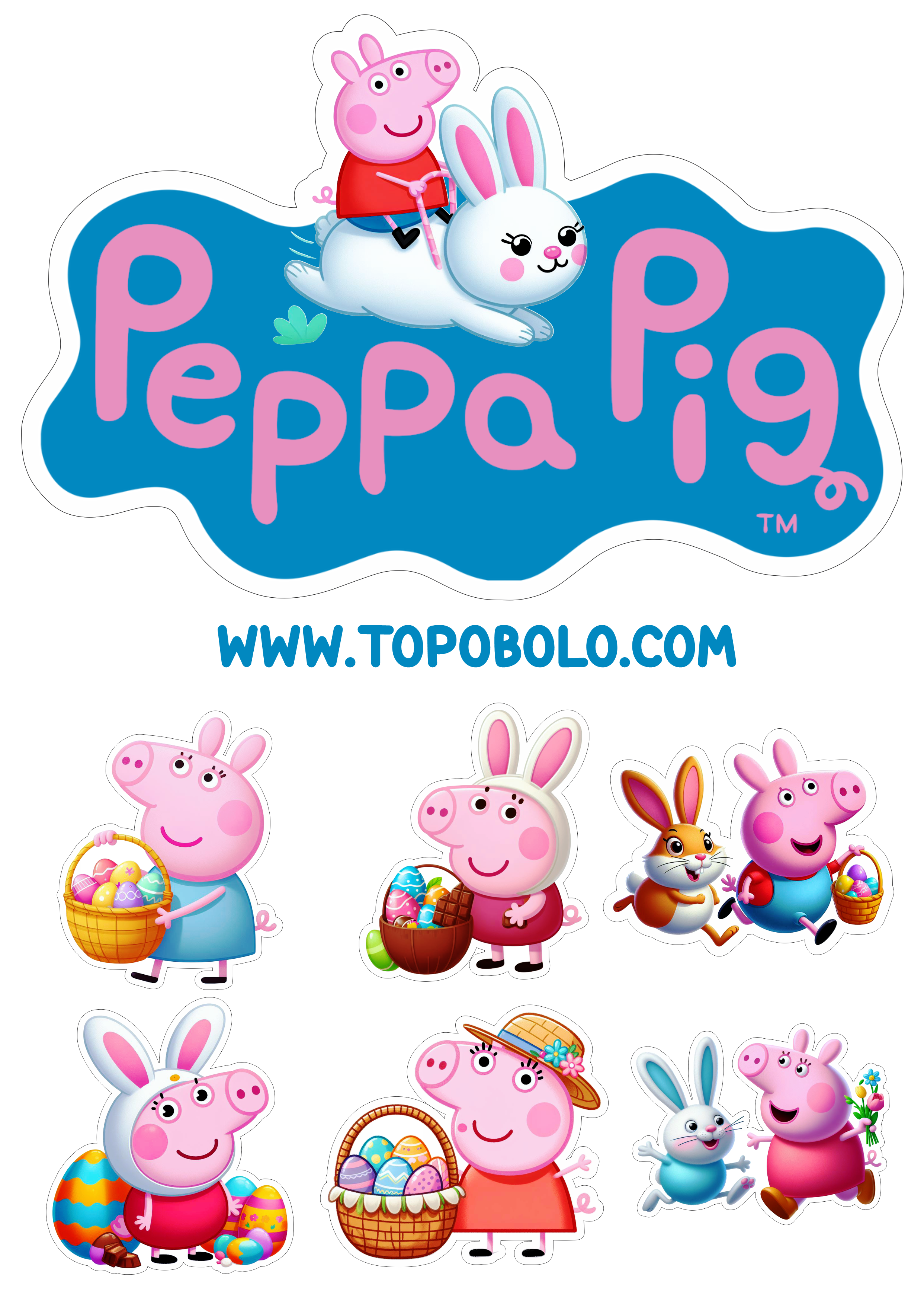 Topo de bolo Peppa Pig especial de páscoa aniversário infantil png