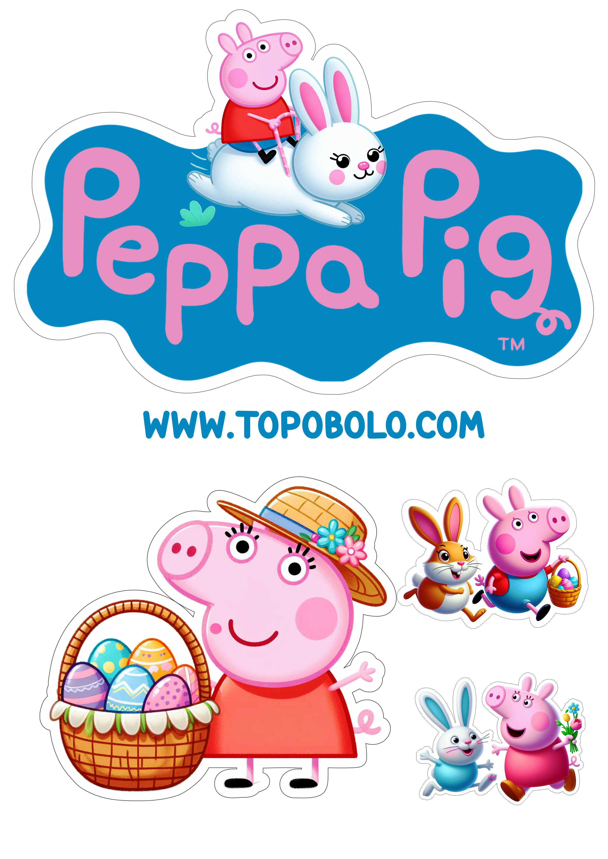 Topo de bolo Peppa Pig especial de páscoa aniversário infantil personalizado png