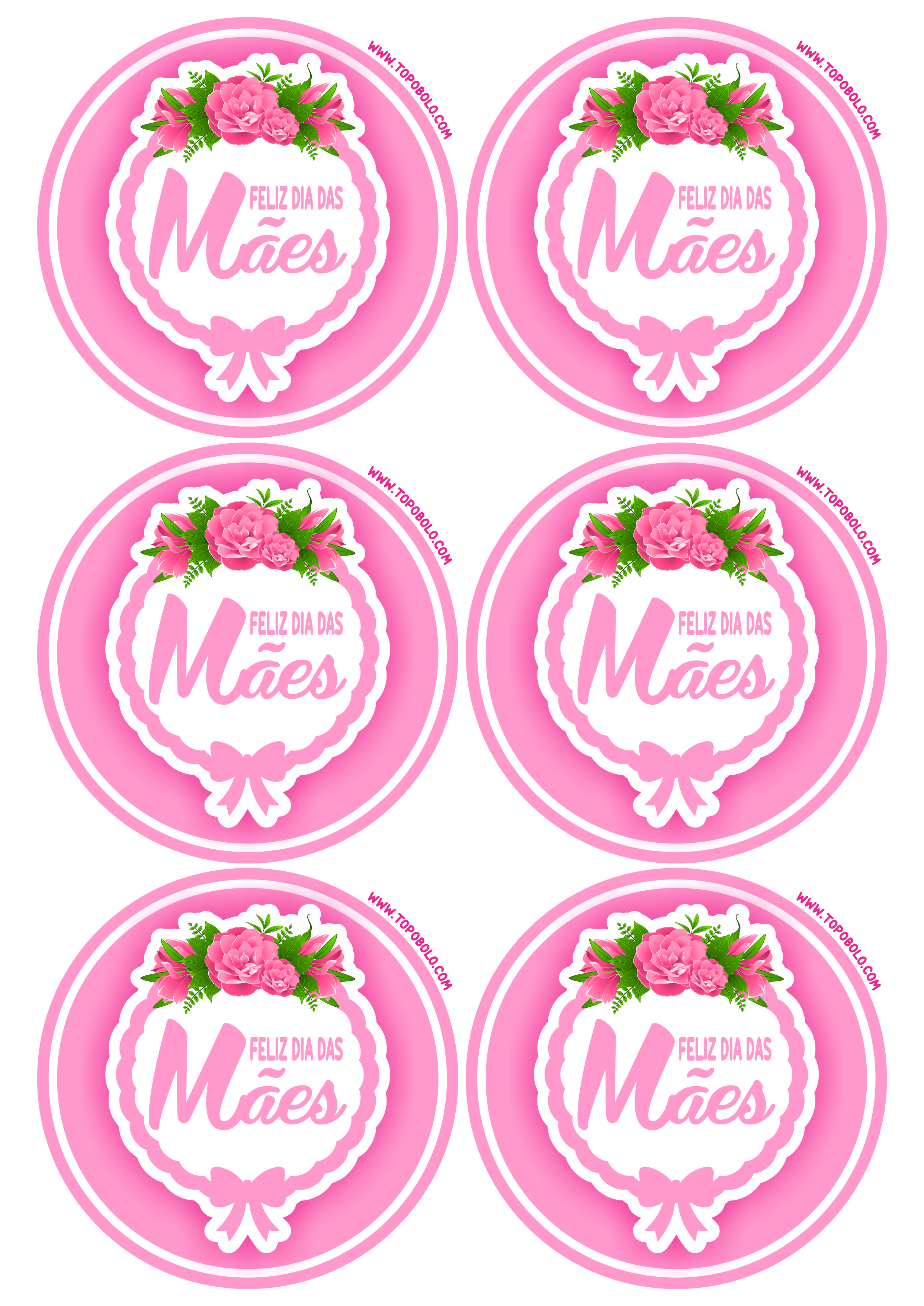 Feliz dia das mães decoração rosa pronto para imprimir adesivo redondo tag sticker artes gráficas de papelaria 6 imagens png
