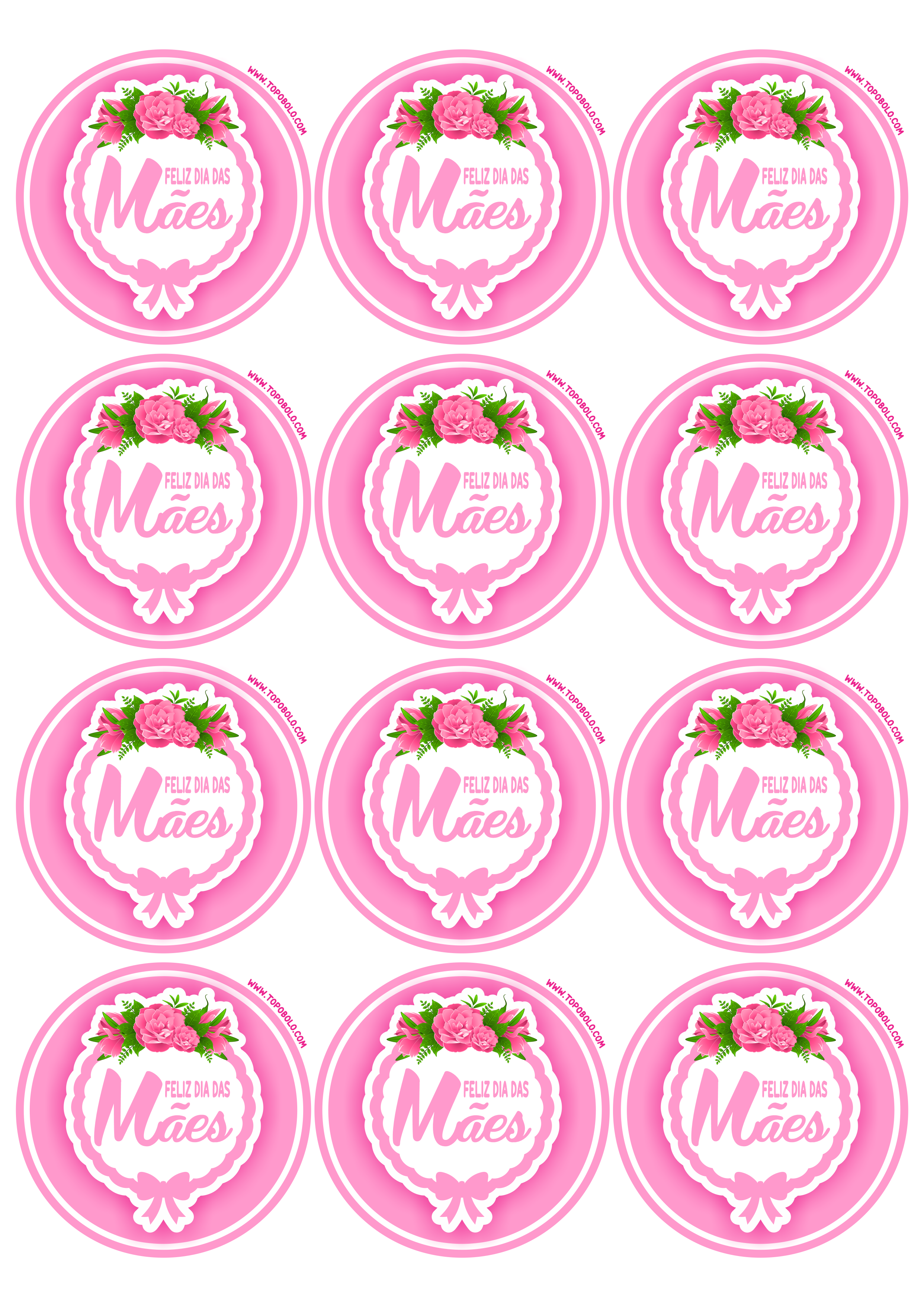 Feliz dia das mães decoração rosa pronto para imprimir adesivo redondo tag sticker artes gráficas de papelaria 12 imagens png