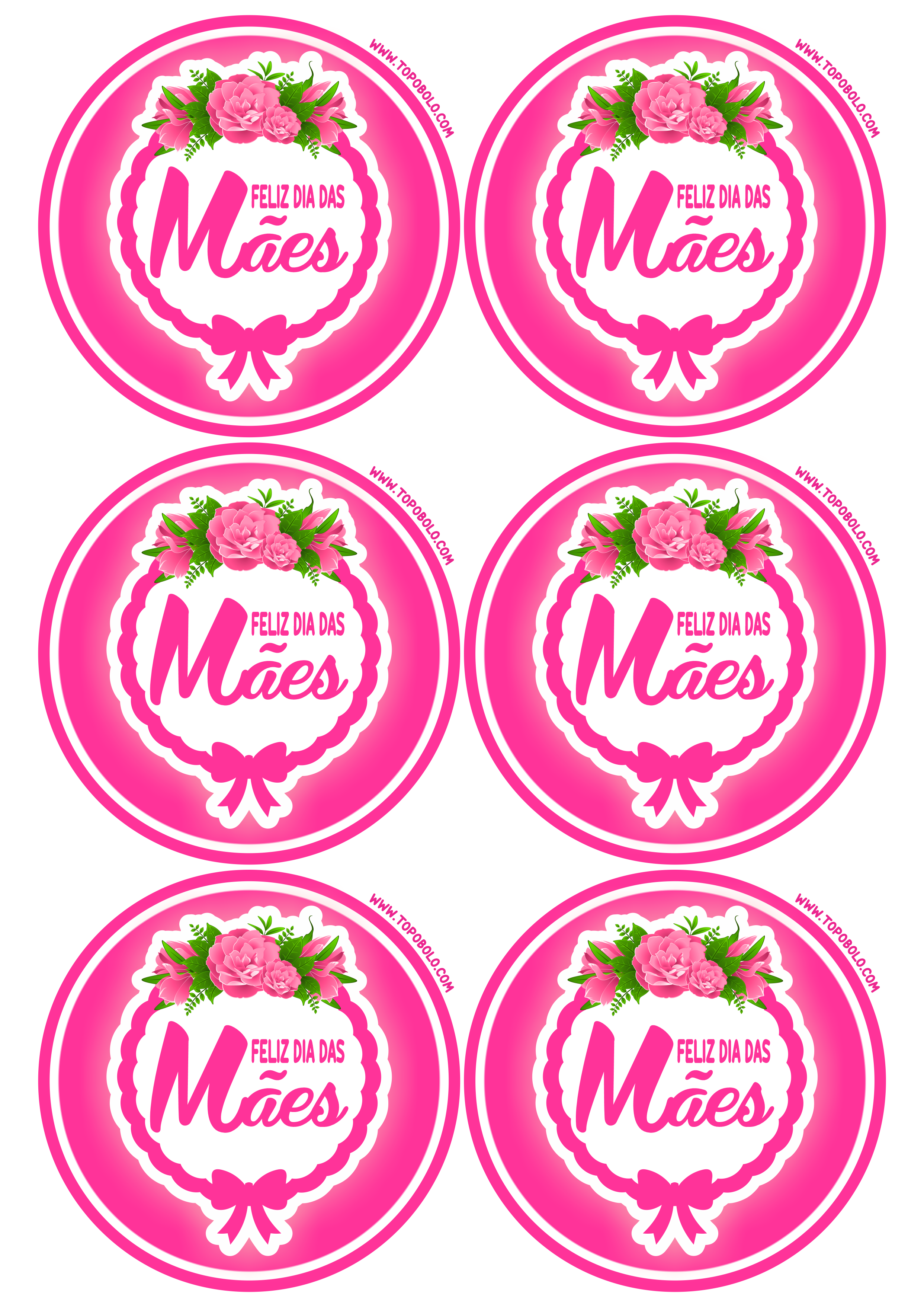 Feliz dia das mães decoração rosa pronto para imprimir adesivo redondo tag sticker papelaria criativa 6 imagens png