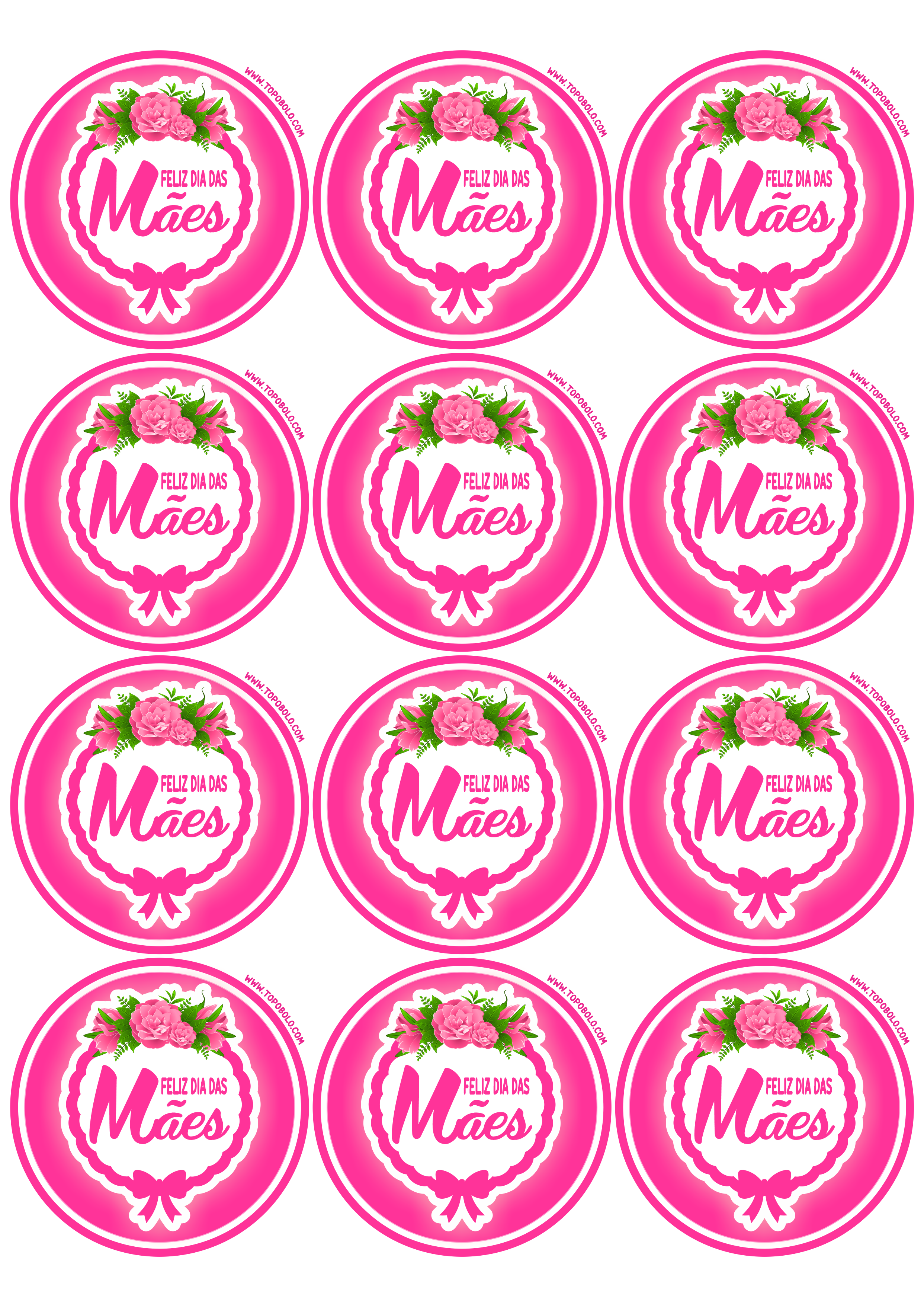 Feliz dia das mães decoração rosa pronto para imprimir adesivo redondo tag sticker papelaria criativa 12 imagens png