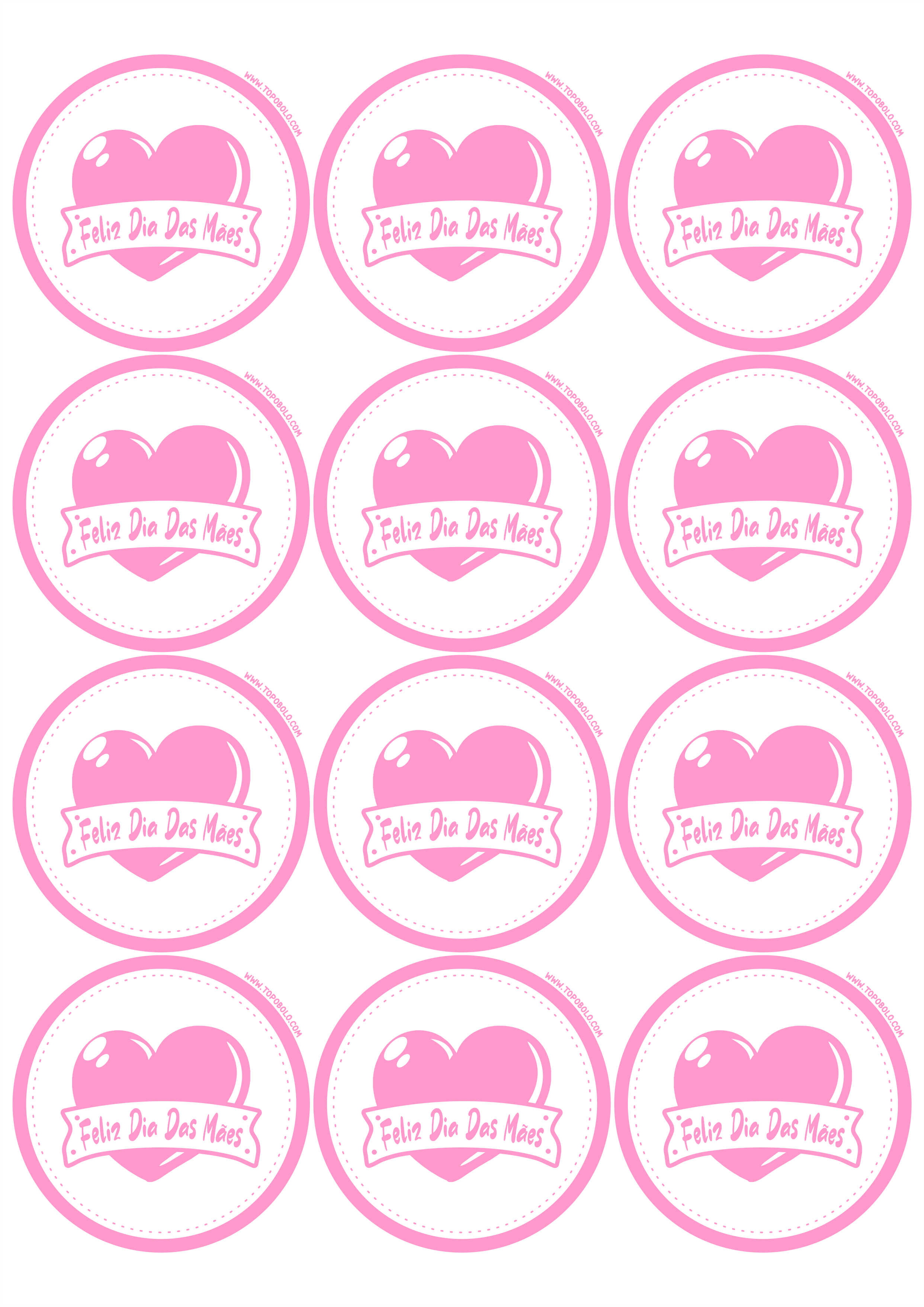 Feliz dia das mães decoração rosa claro pronto para imprimir adesivo redondo tag sticker papelaria criativa 12 imagens png