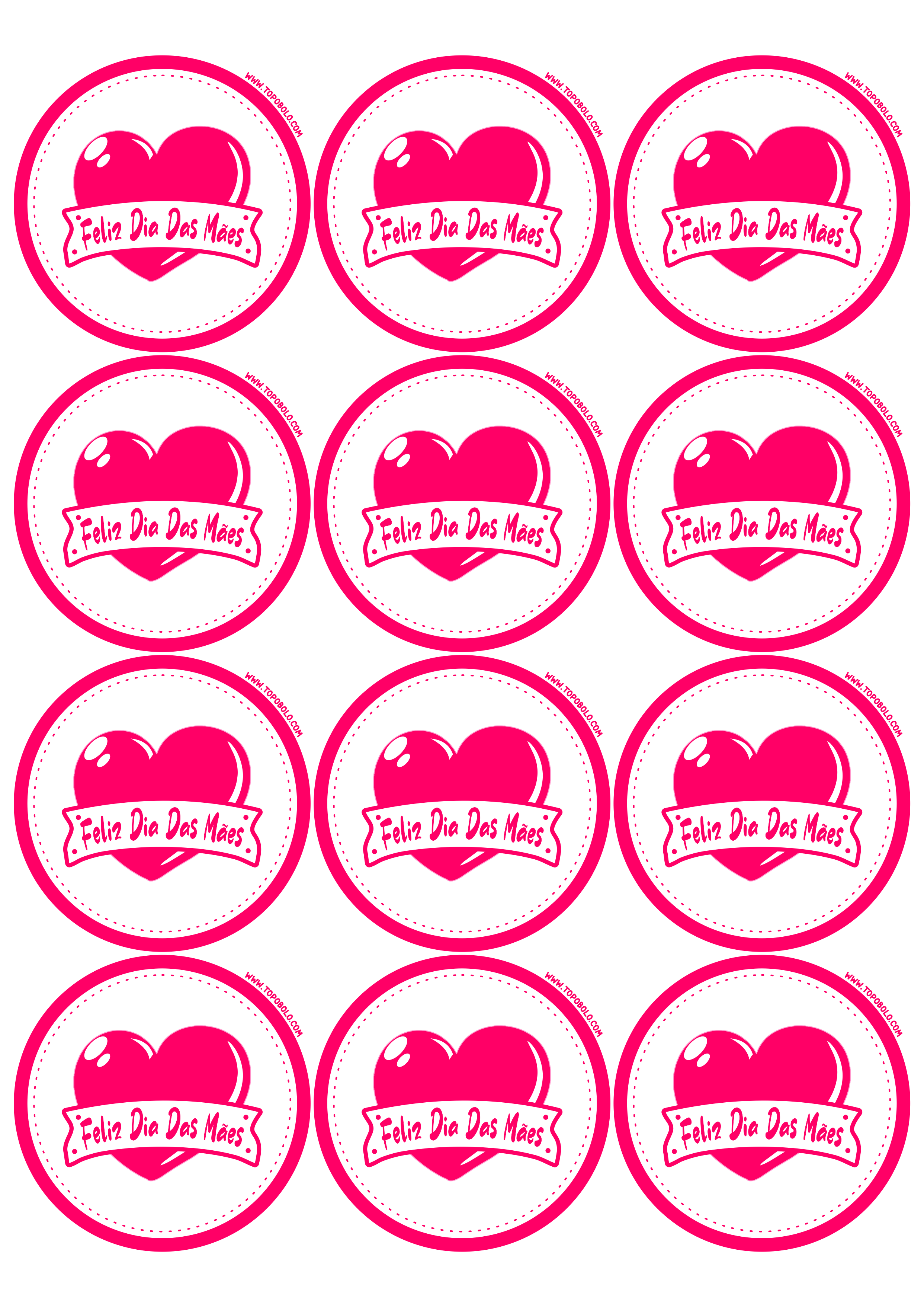 Feliz dia das mães decoração rosa pink pronto para imprimir adesivo redondo tag sticker papelaria criativa 12 imagens png