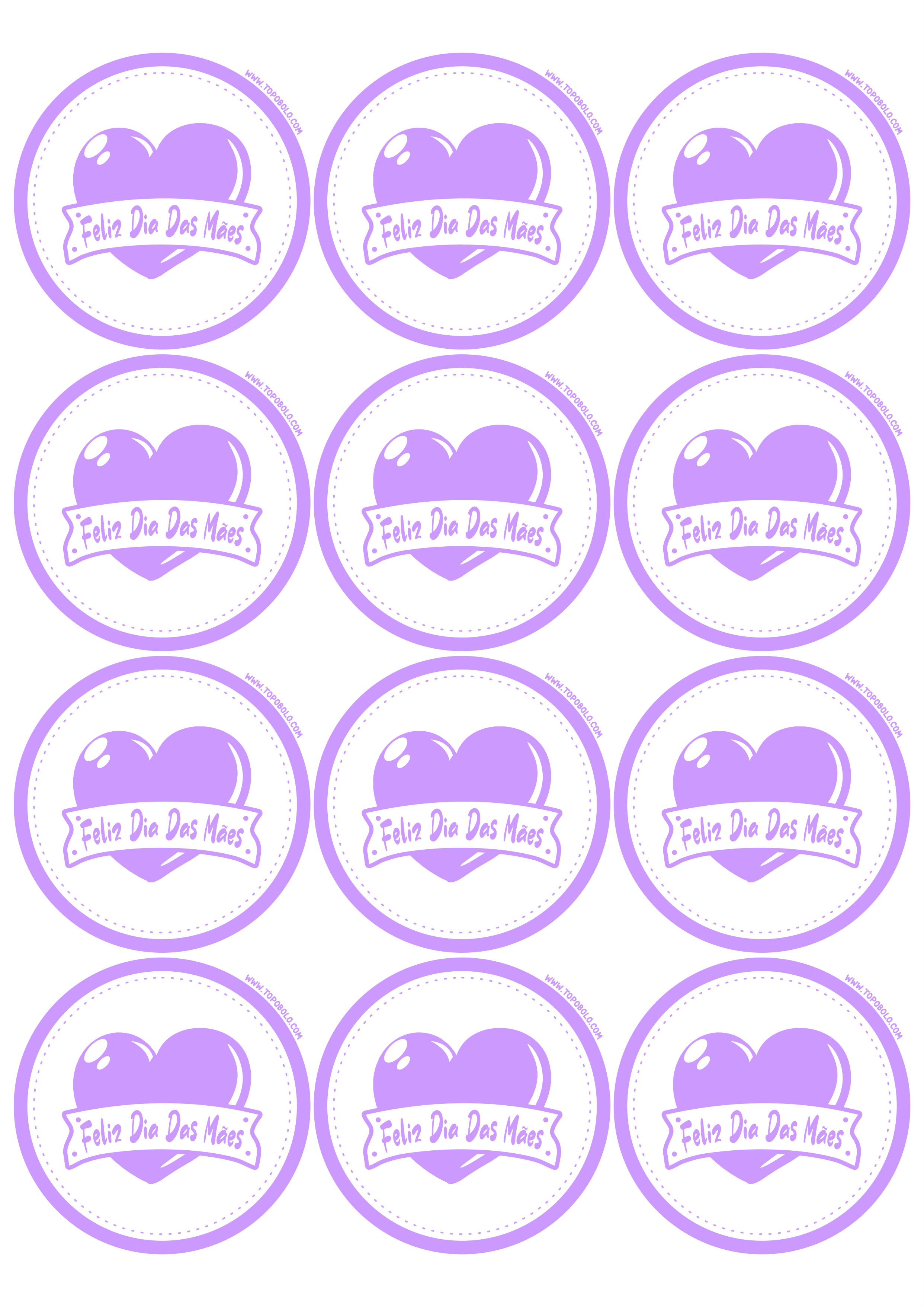 Feliz dia das mães decoração lilás pronto para imprimir adesivo redondo tag sticker papelaria criativa 12 imagens png