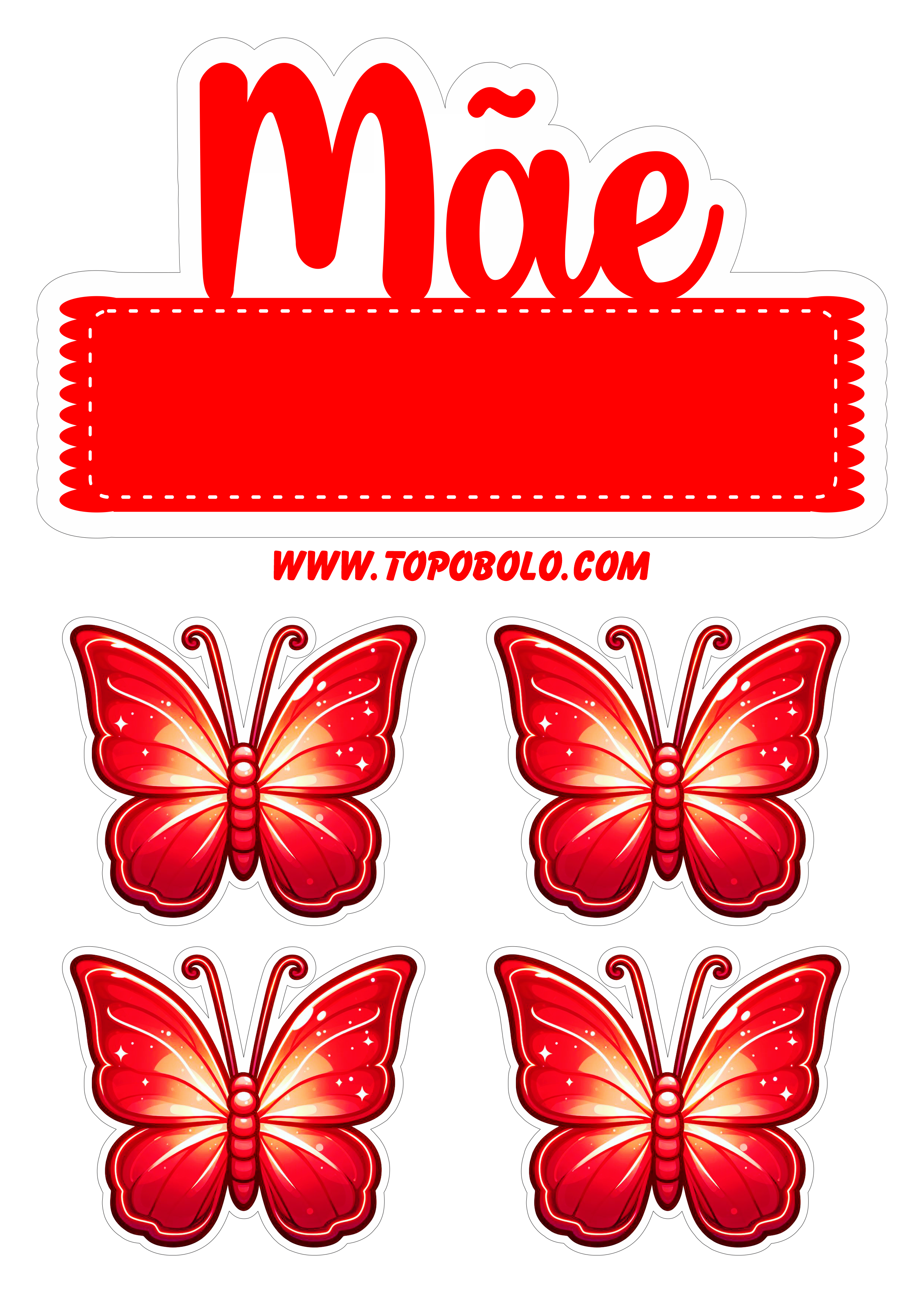 Mãe topo de bolo com borboletas vermelhas decoração para imprimir png