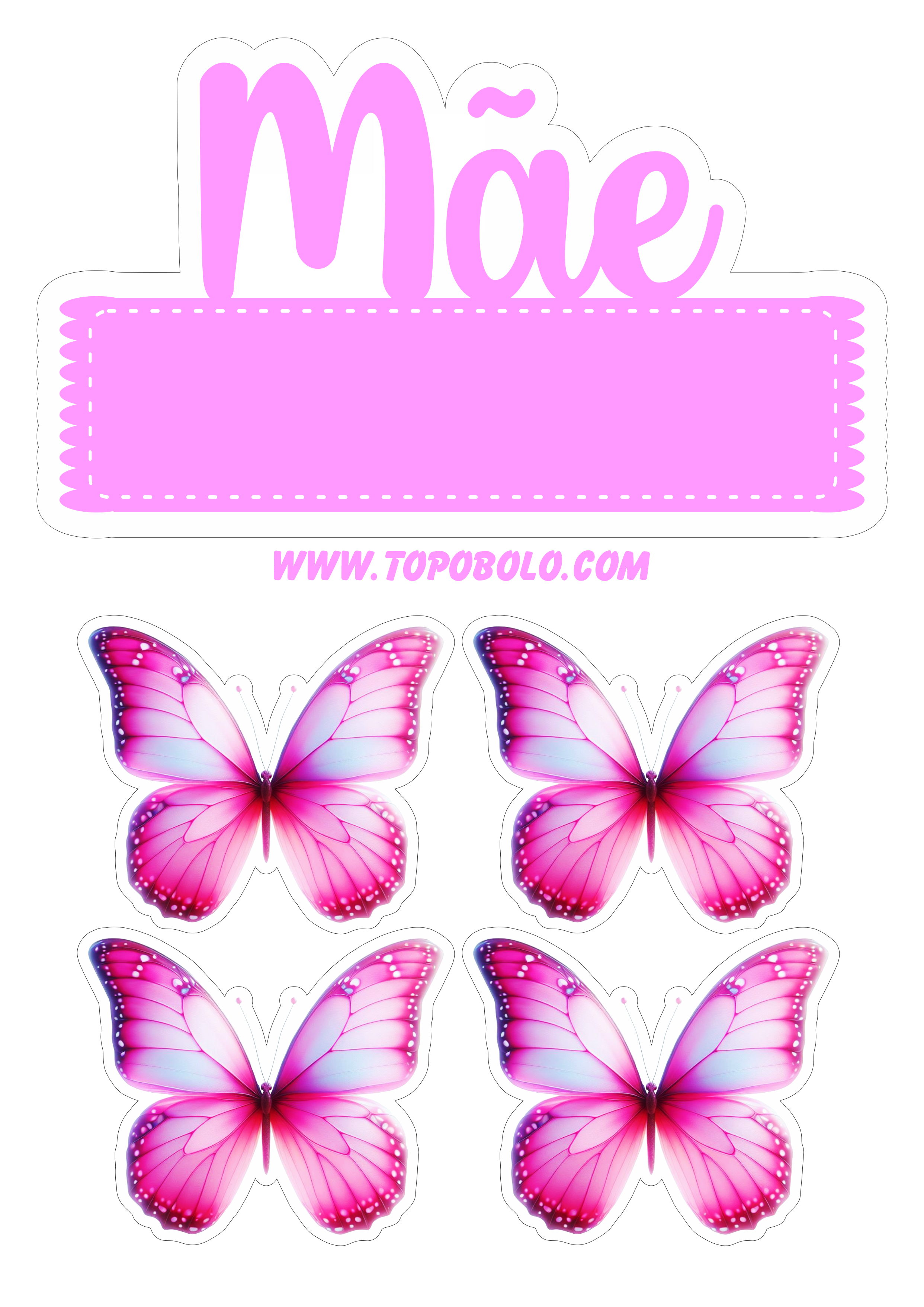 Mãe topo de bolo com borboletas brilhantes rosa decoração de festa png