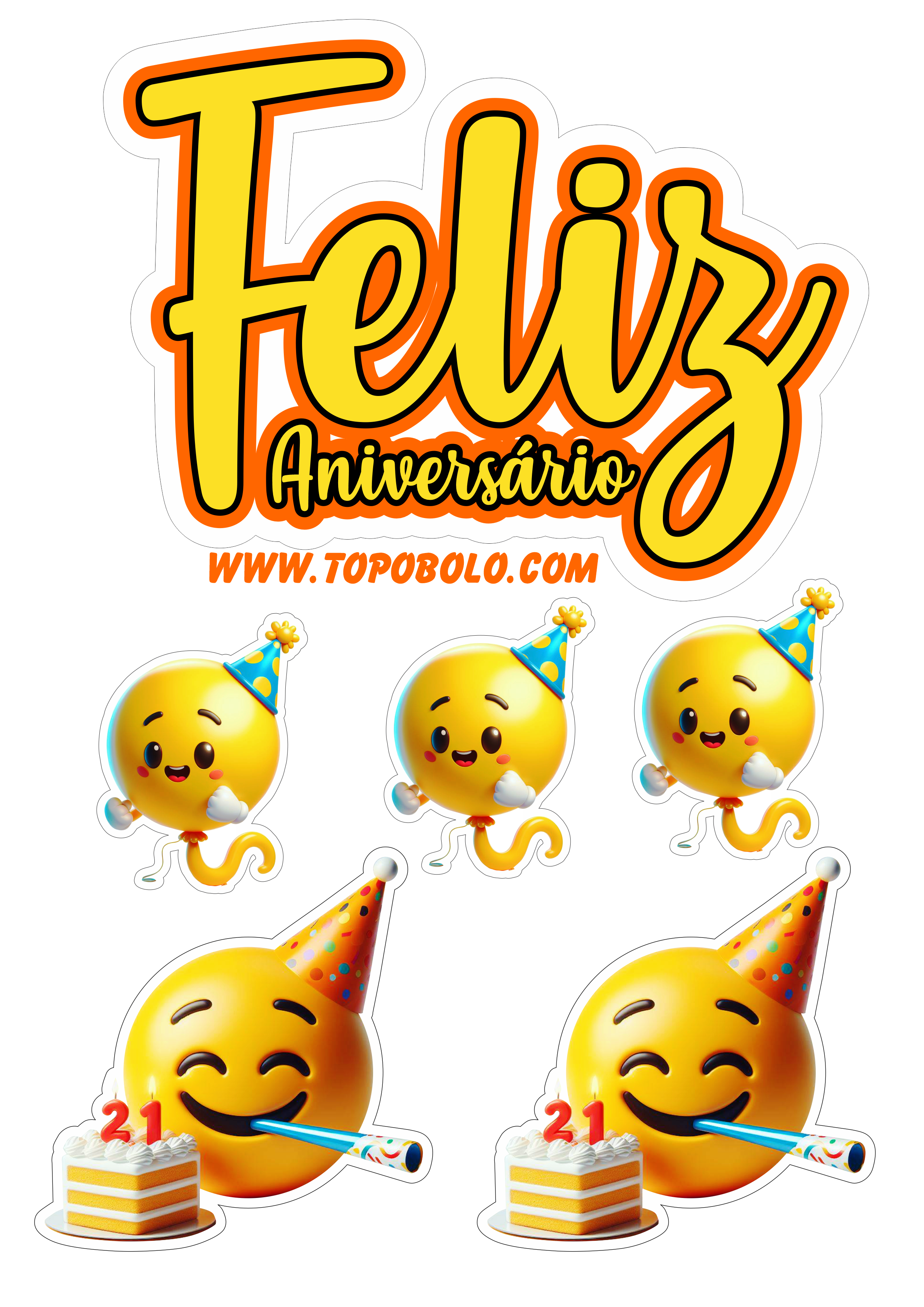 Topo de bolo feliz aniversário emojis engraçados png