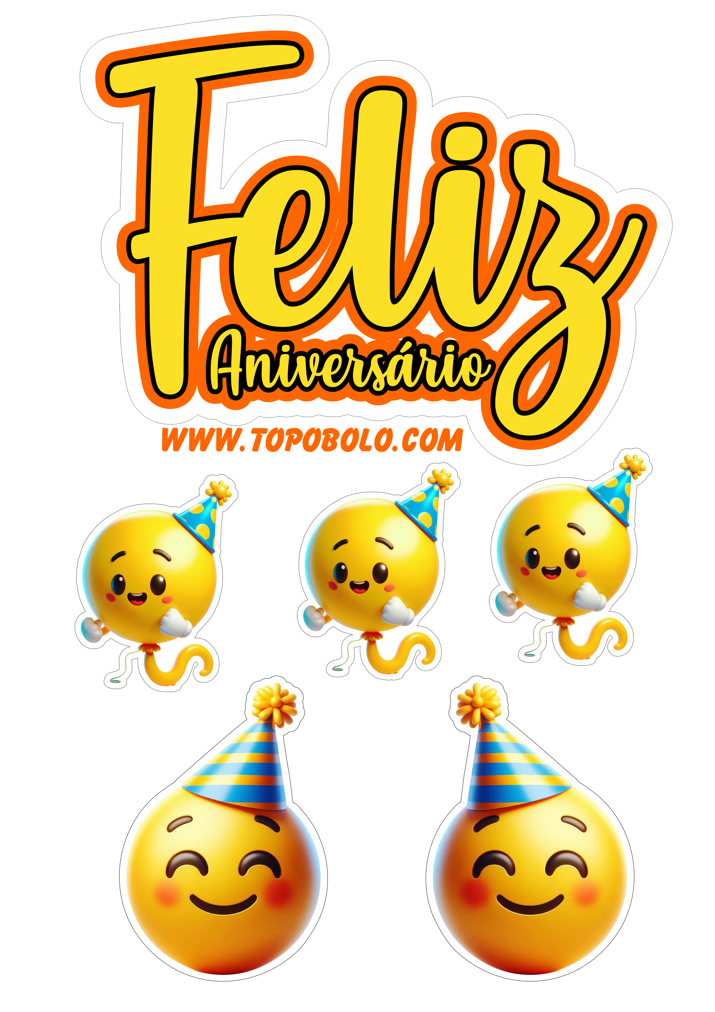 Topo de bolo feliz aniversário emojis engraçados fazendo a nossa festa png