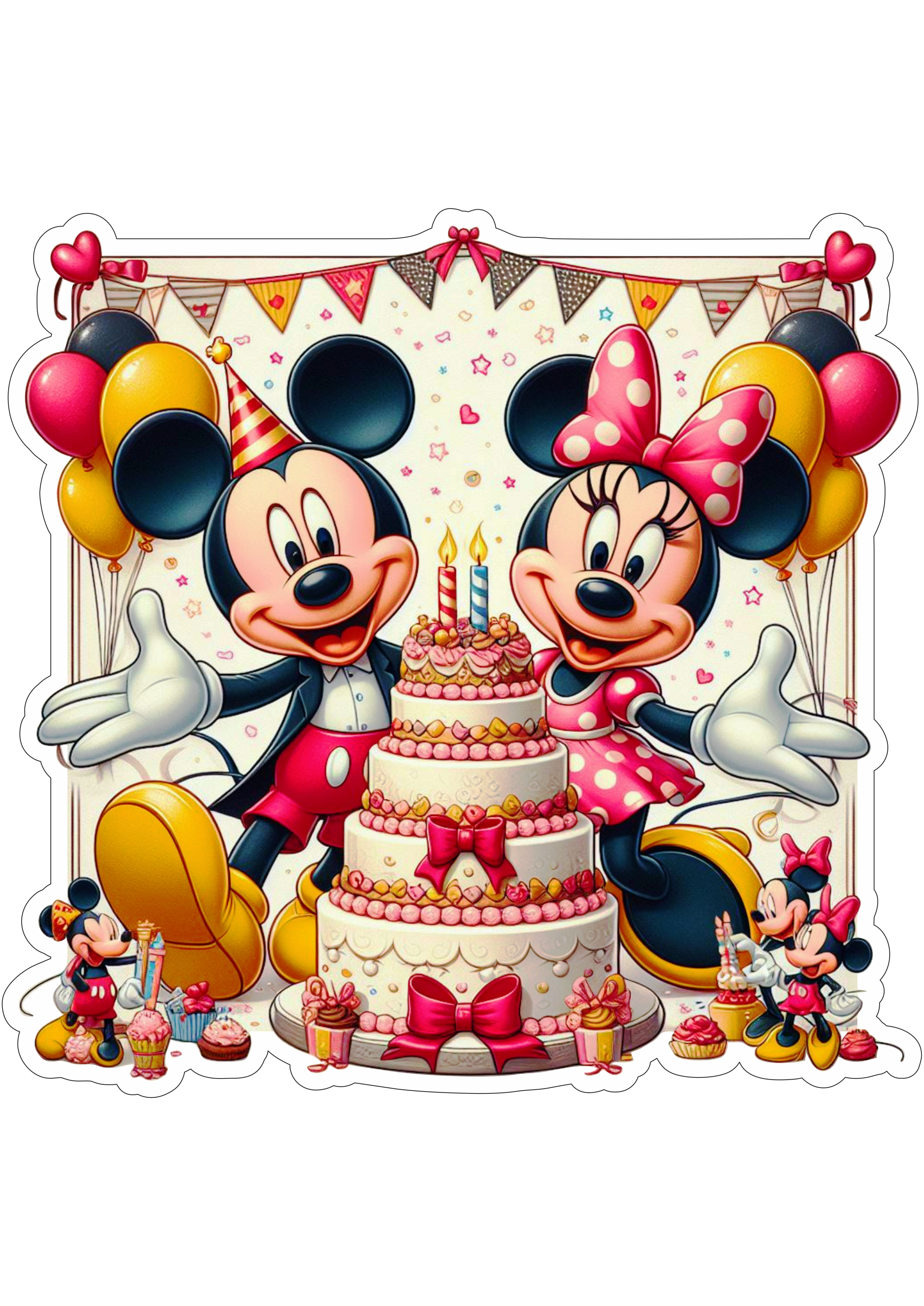 Mickey e Minnie Bolo de aniversário desenho infantil festa png