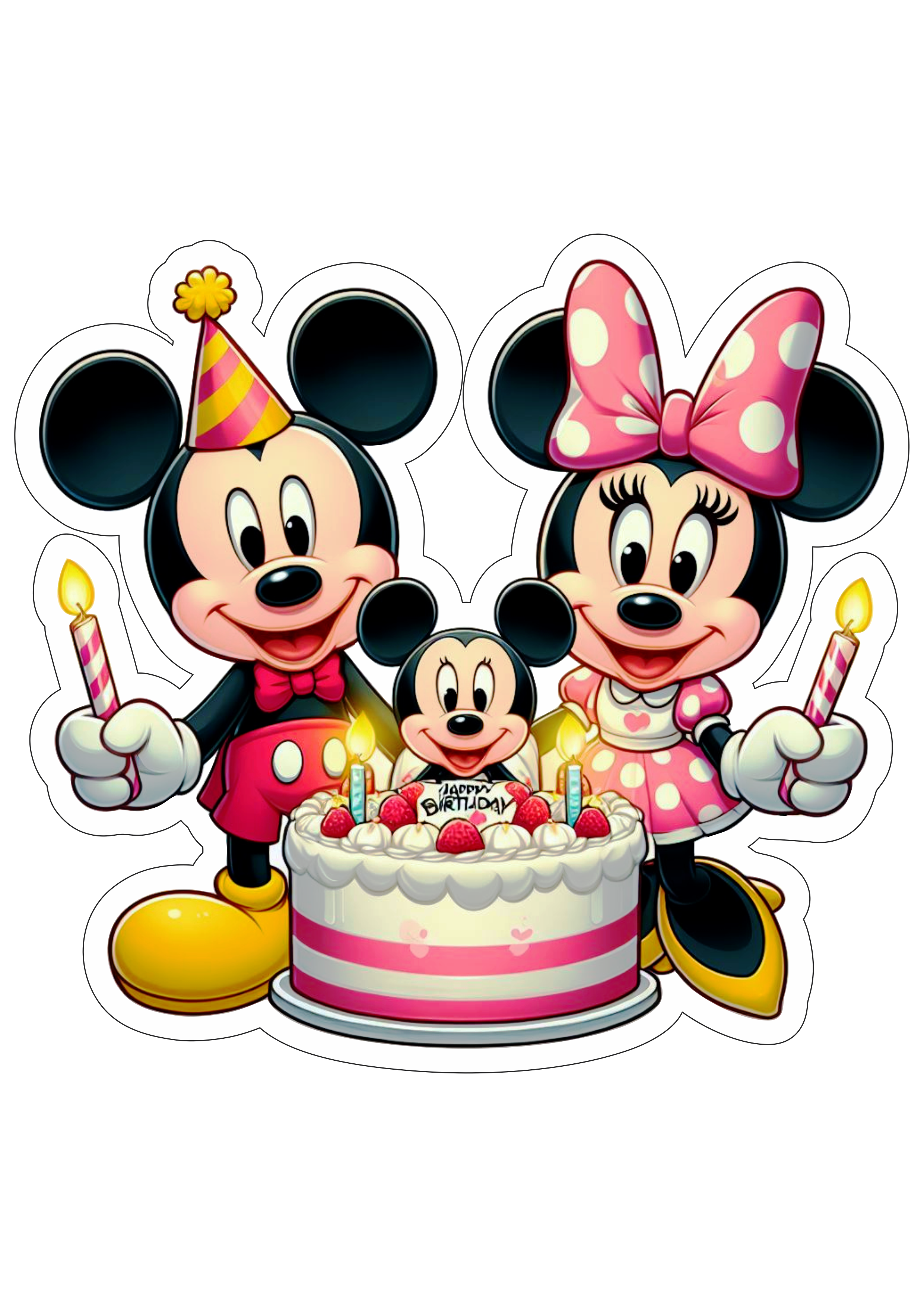 Mickey e Minnie Bolo de aniversário desenho infantil festa comemoração png