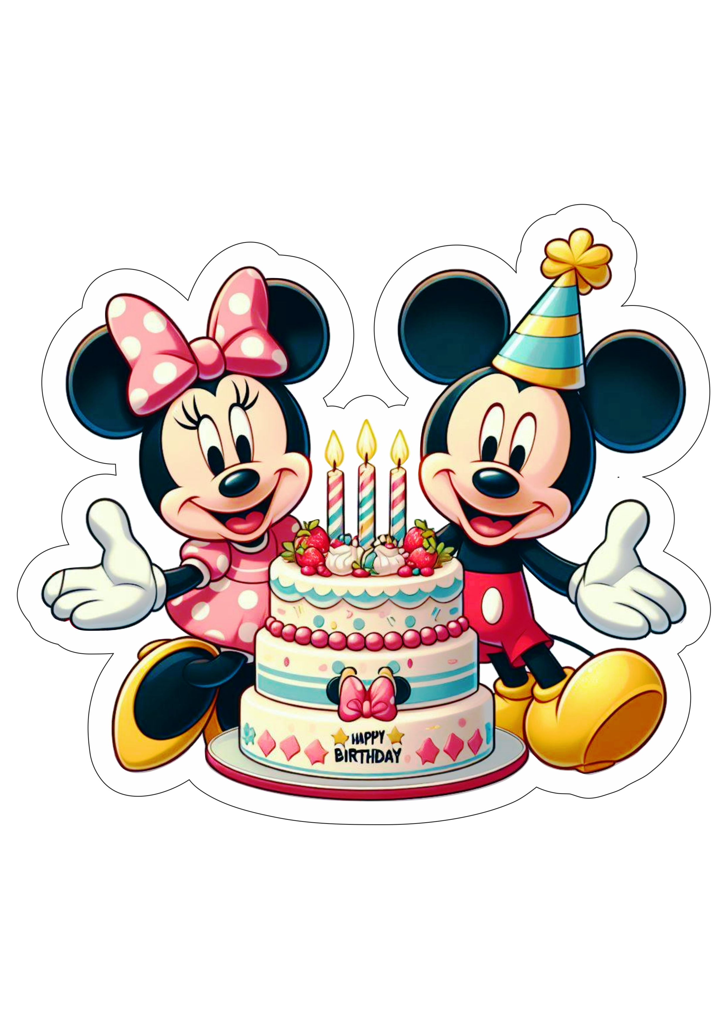 Mickey e Minnie Bolo de aniversário desenho infantil festa comemoração decoração fofinha png