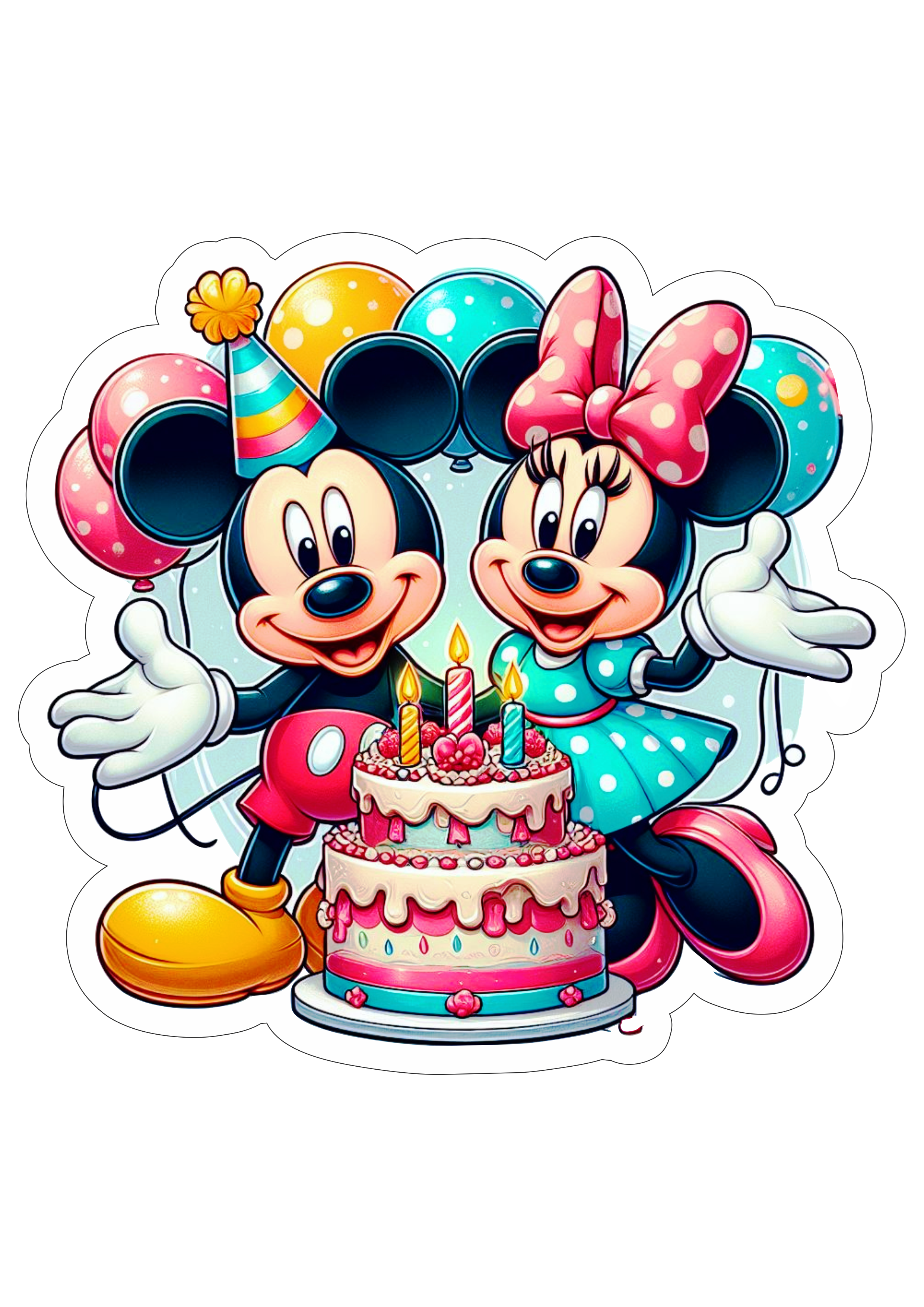 Mickey e Minnie Bolo de aniversário desenho infantil festa comemoração decoração fofinha cute png