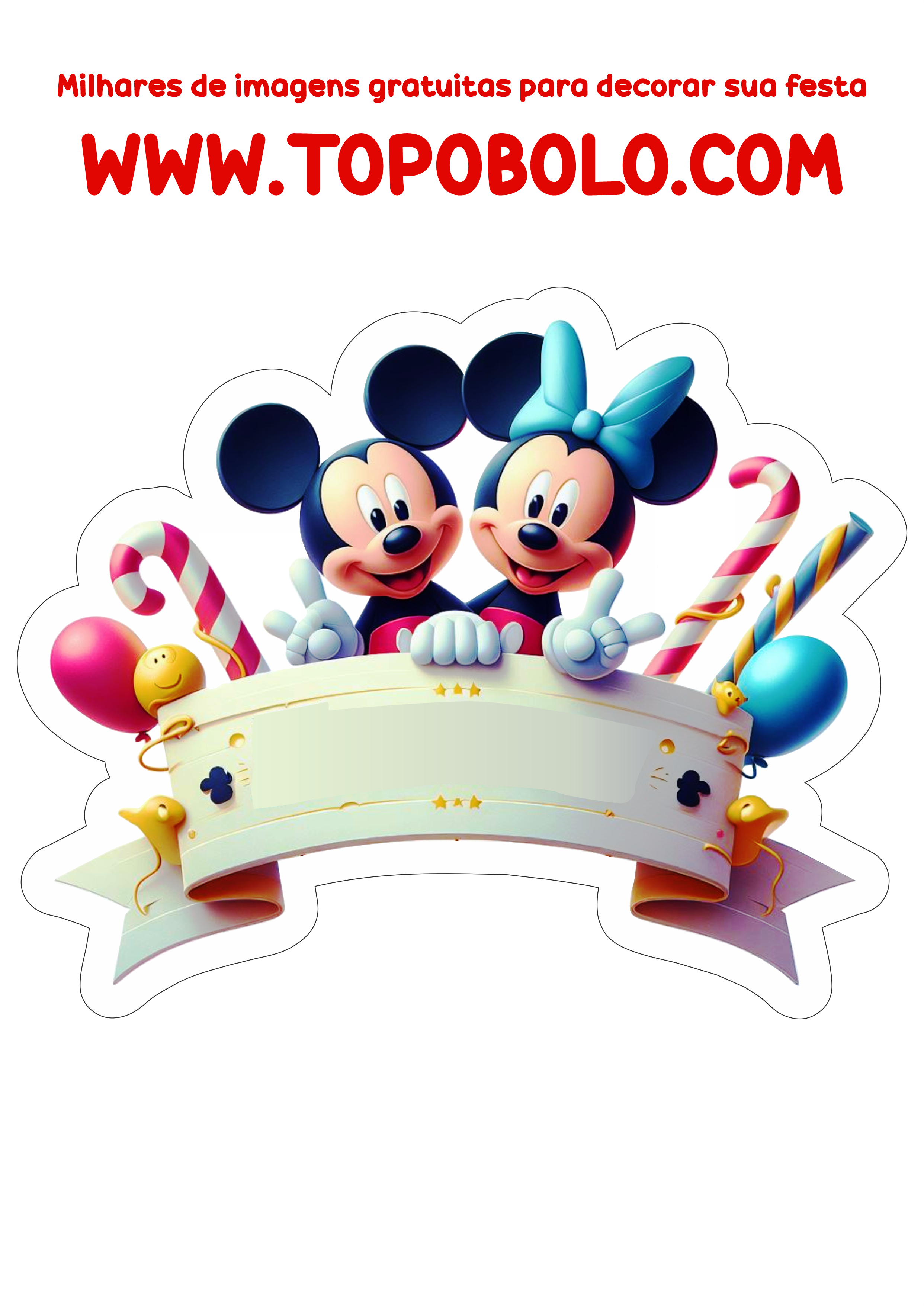 Mickey Mouse faixa para topo de bolo para imprimir e decorar aniversário png