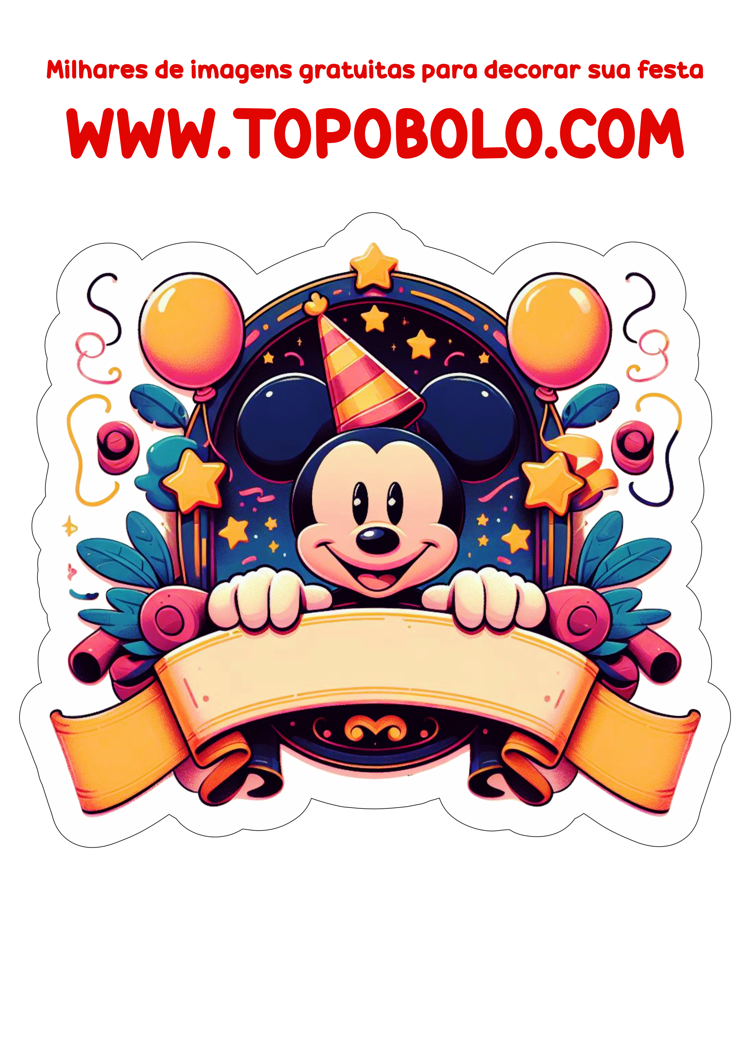 Mickey Mouse faixa para topo de bolo para imprimir e decorar aniversário infantil png