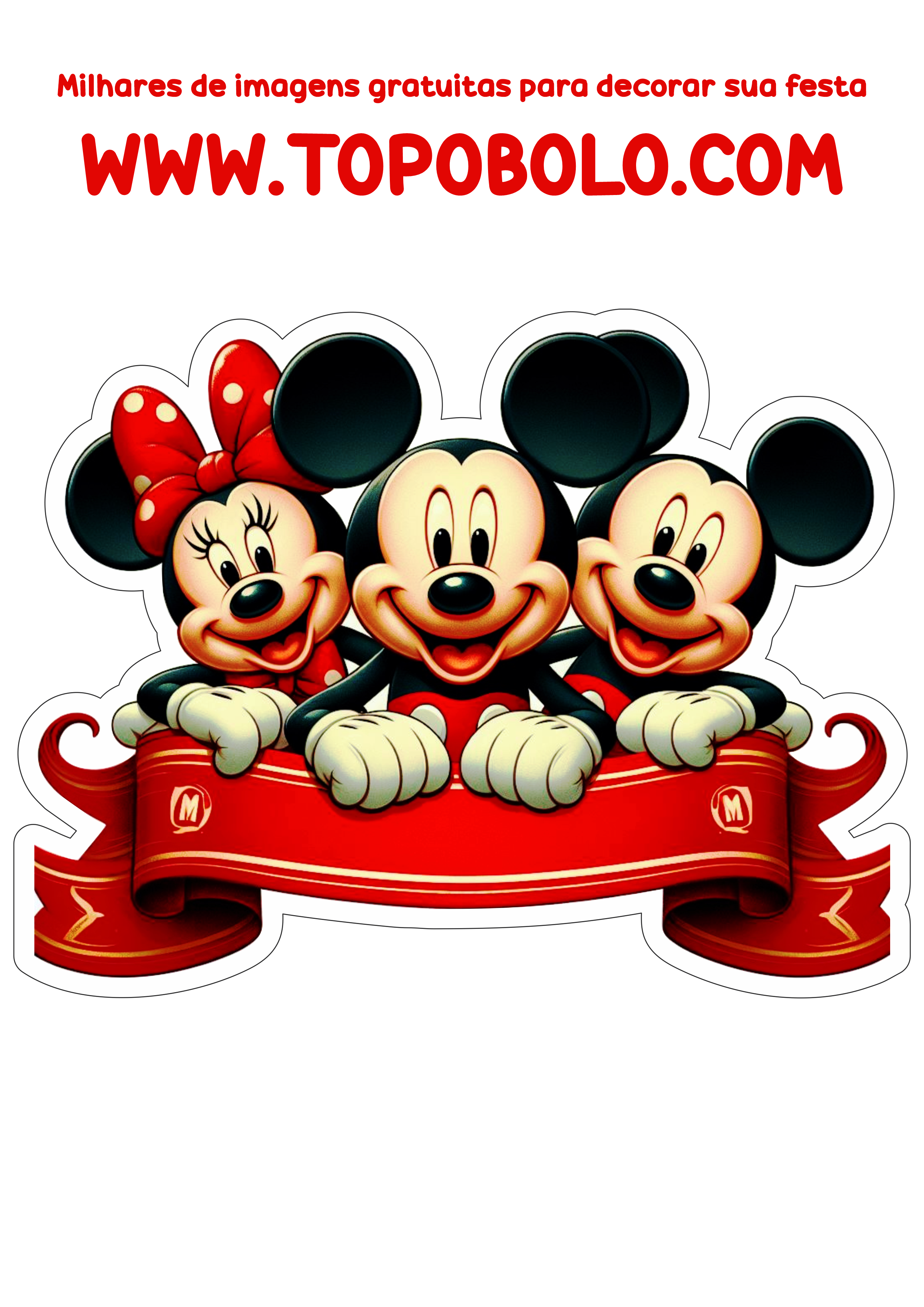 Mickey Mouse faixa para topo de bolo para imprimir e decorar aniversário infantil papelaria png