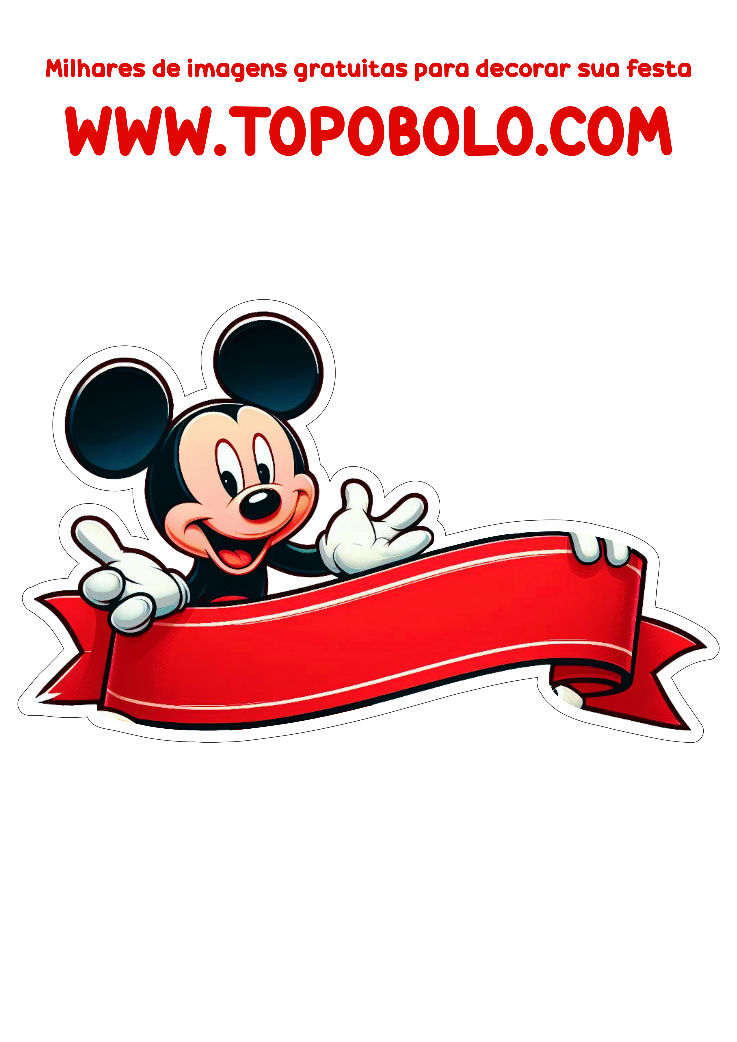 Mickey Mouse faixa para topo de bolo para imprimir e decorar aniversário infantil papelaria criativa png