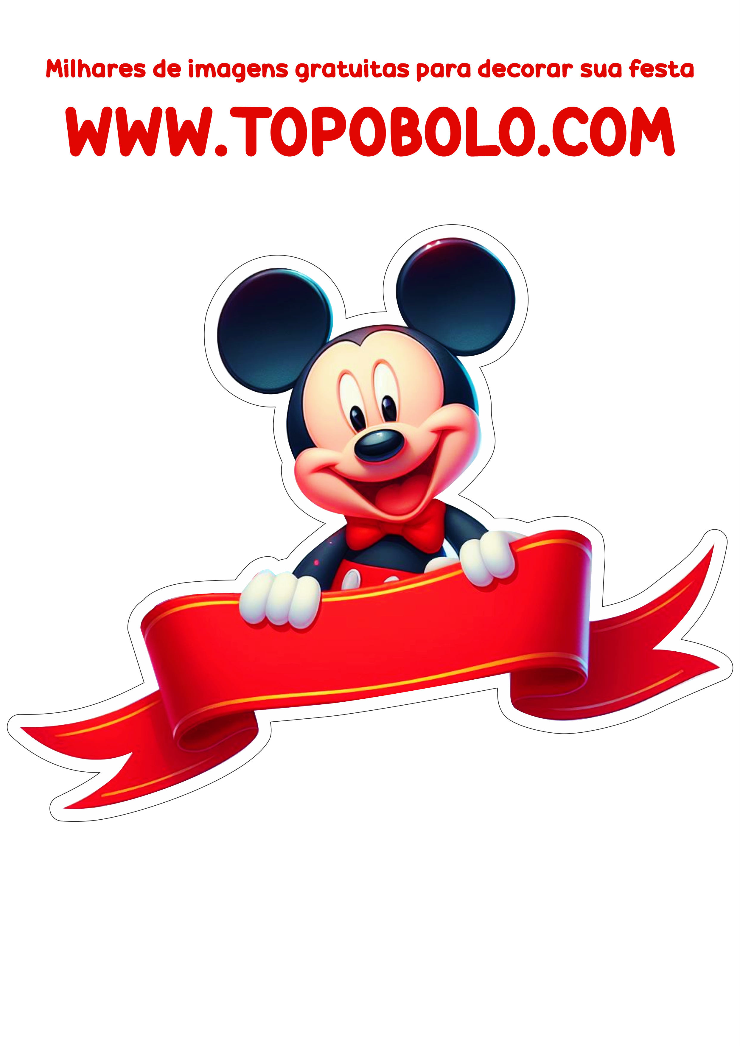 Mickey Mouse faixa para topo de bolo para imprimir e decorar aniversário infantil papelaria criativa faixa png
