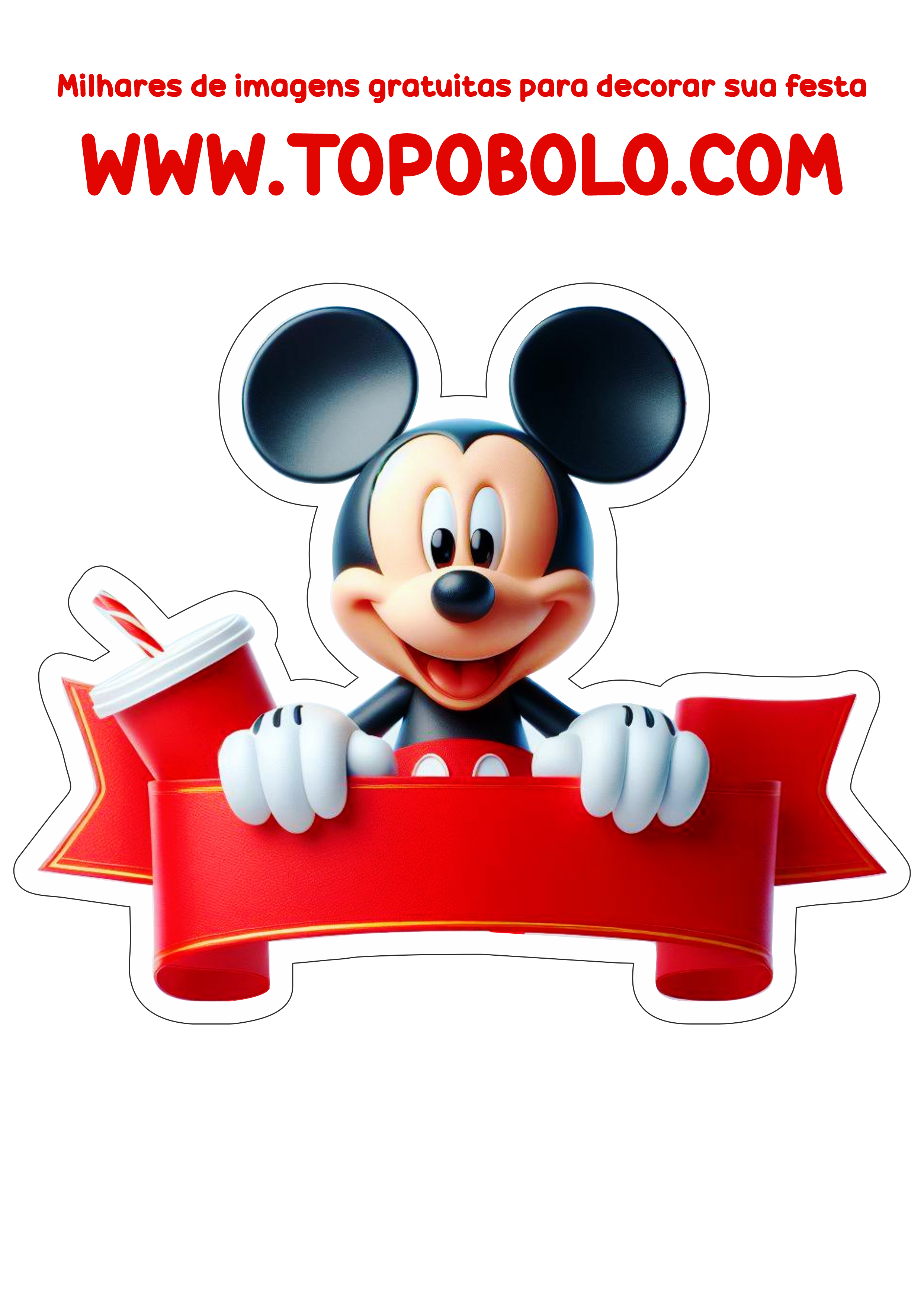 Mickey Mouse faixa para topo de bolo para imprimir e decorar aniversário infantil papelaria criativa faixa banner png