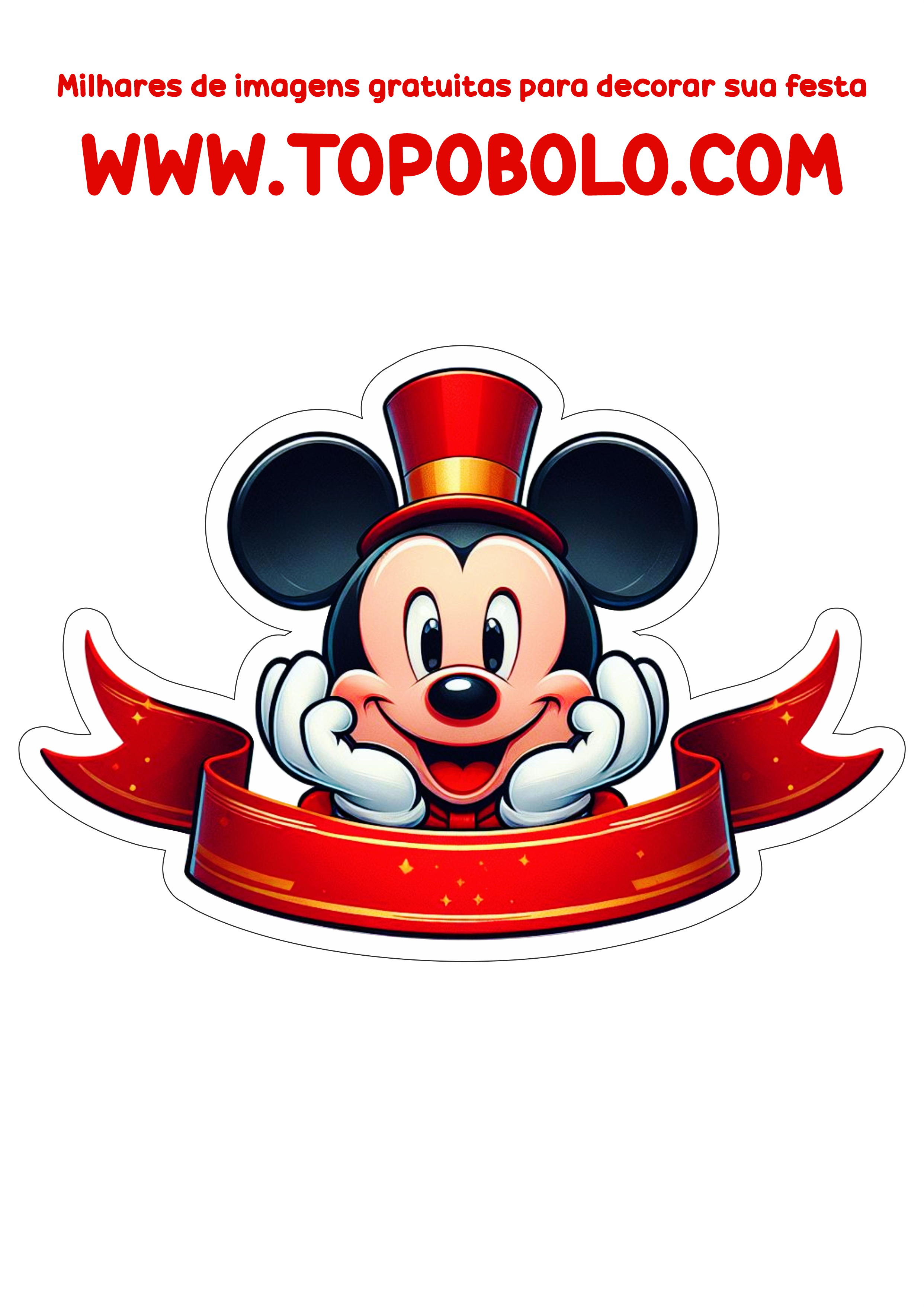 Mickey Mouse faixa para topo de bolo para imprimir e decorar aniversário infantil papelaria criativa faixa banner free png
