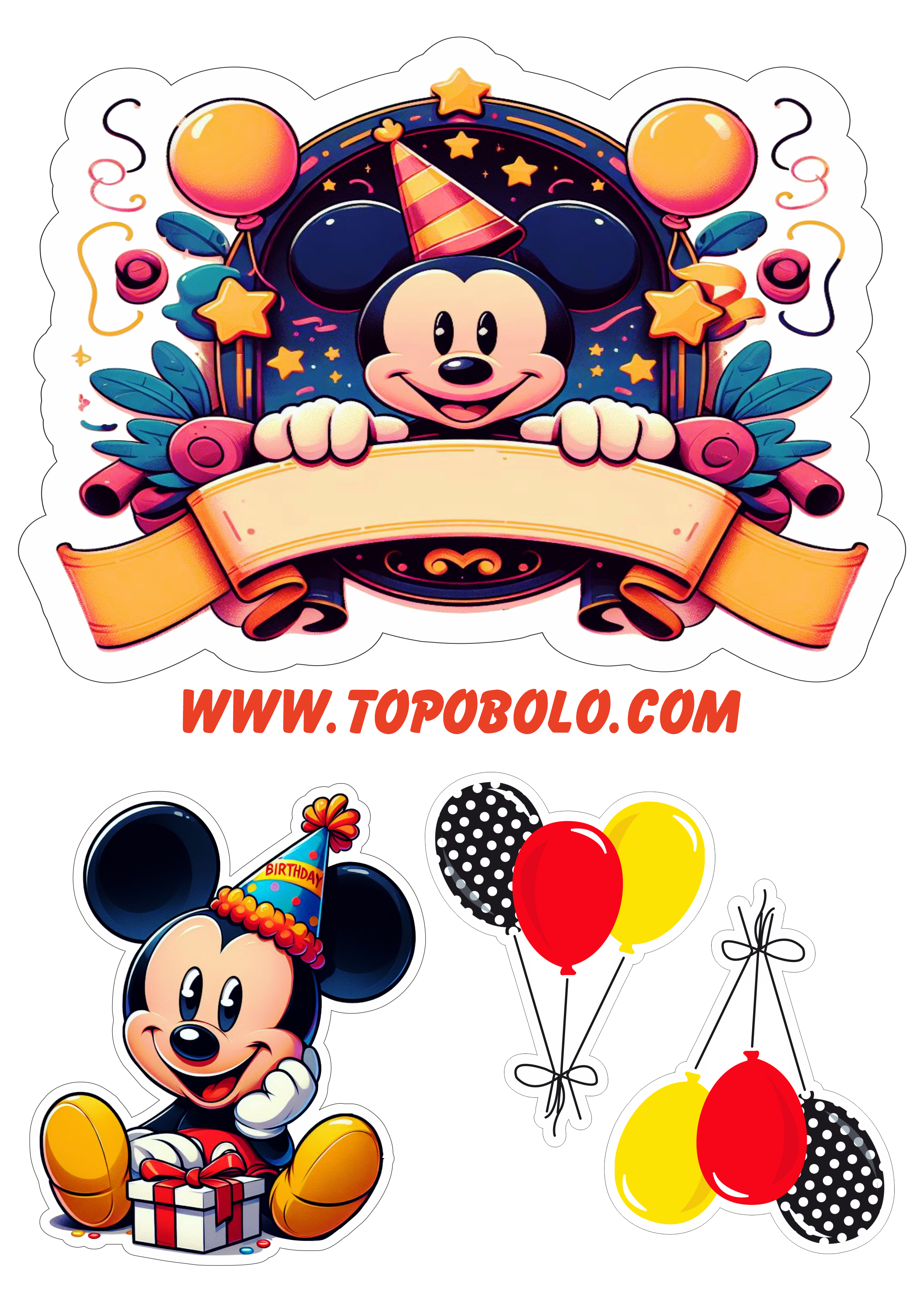 Desenho infantil decoração de aniversário topo de bolo mickey mouse png