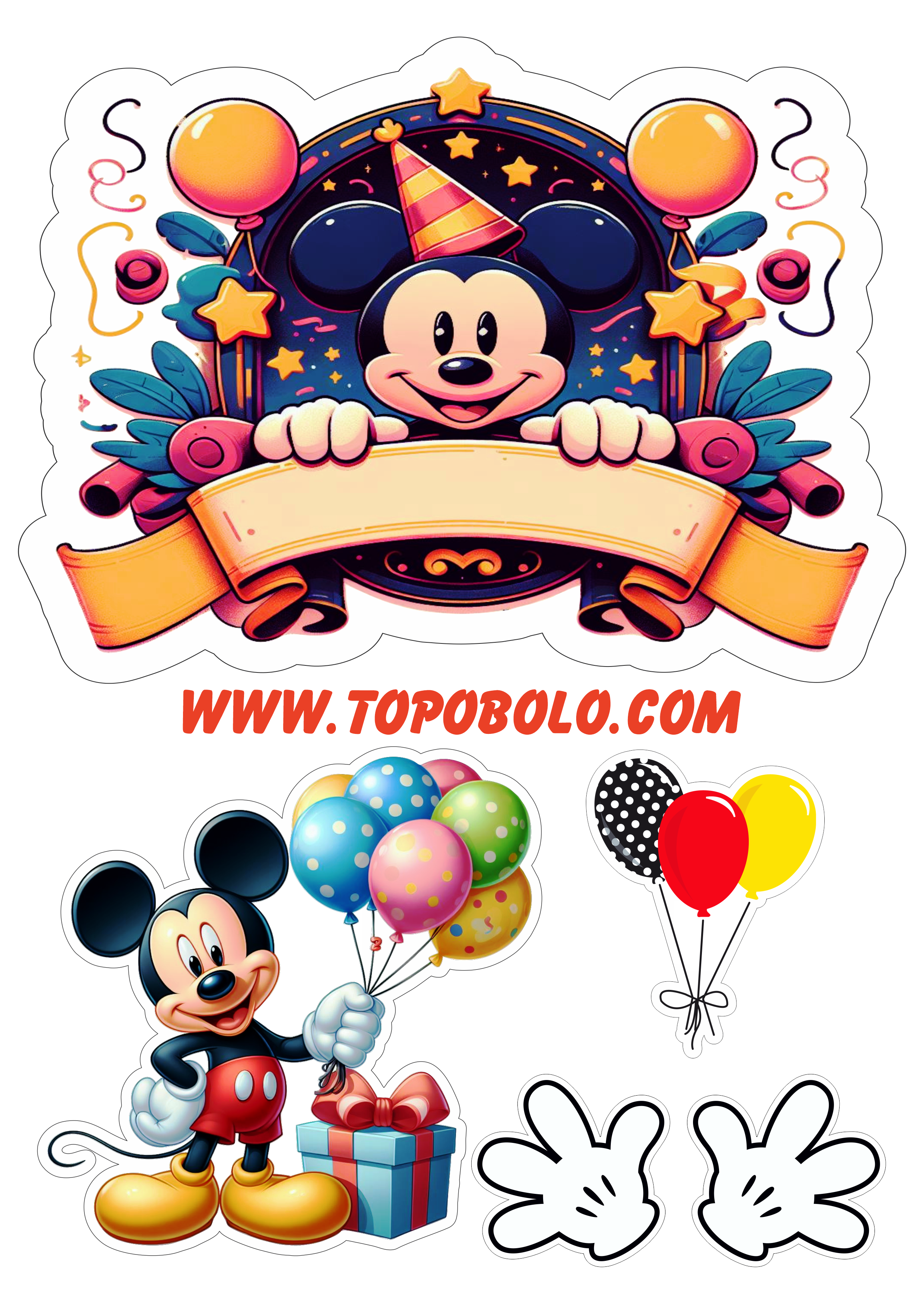 Desenho infantil decoração de aniversário topo de bolo mickey mouse disney png