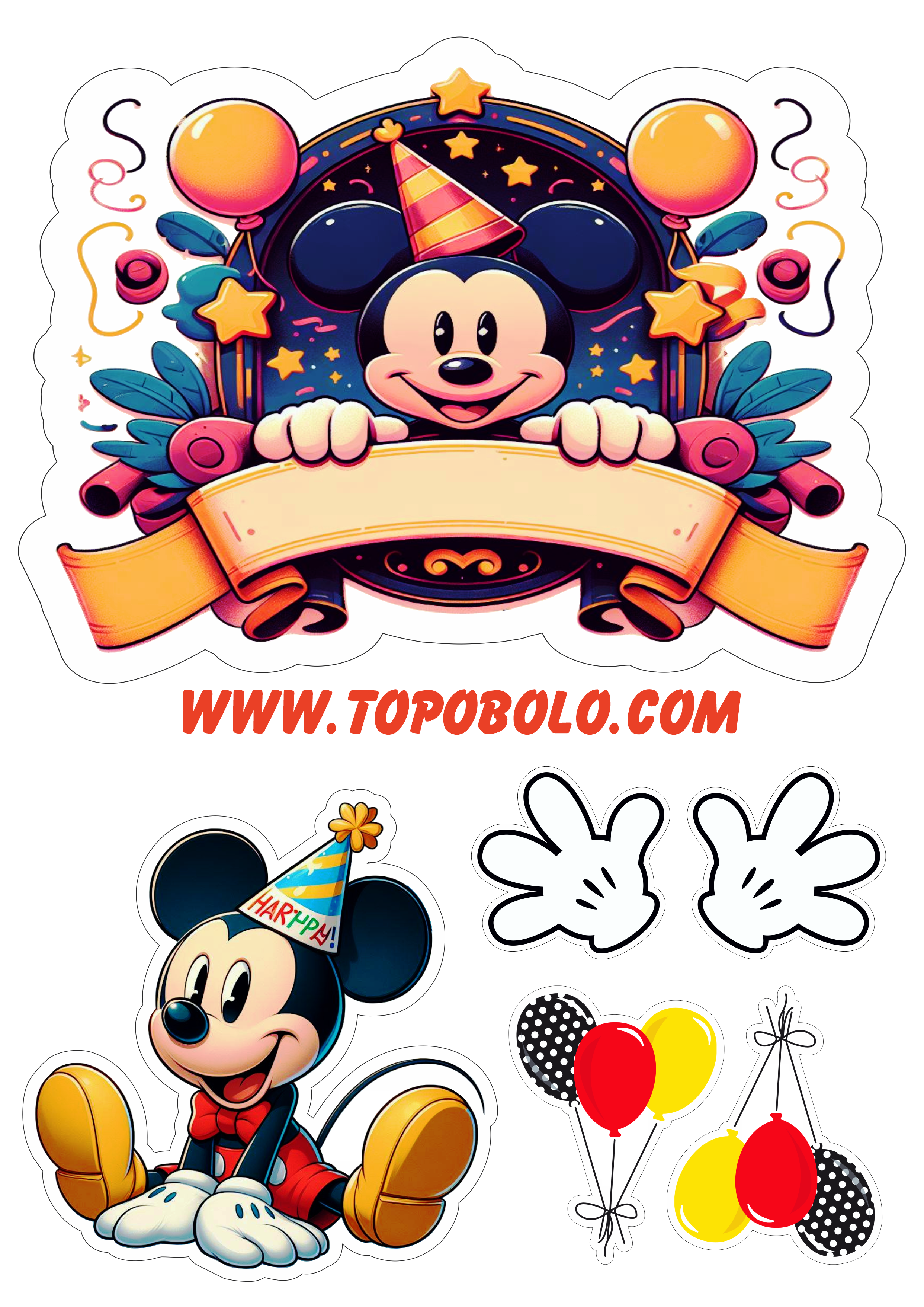 Desenho infantil decoração de aniversário topo de bolo mickey mouse disney assistir online png