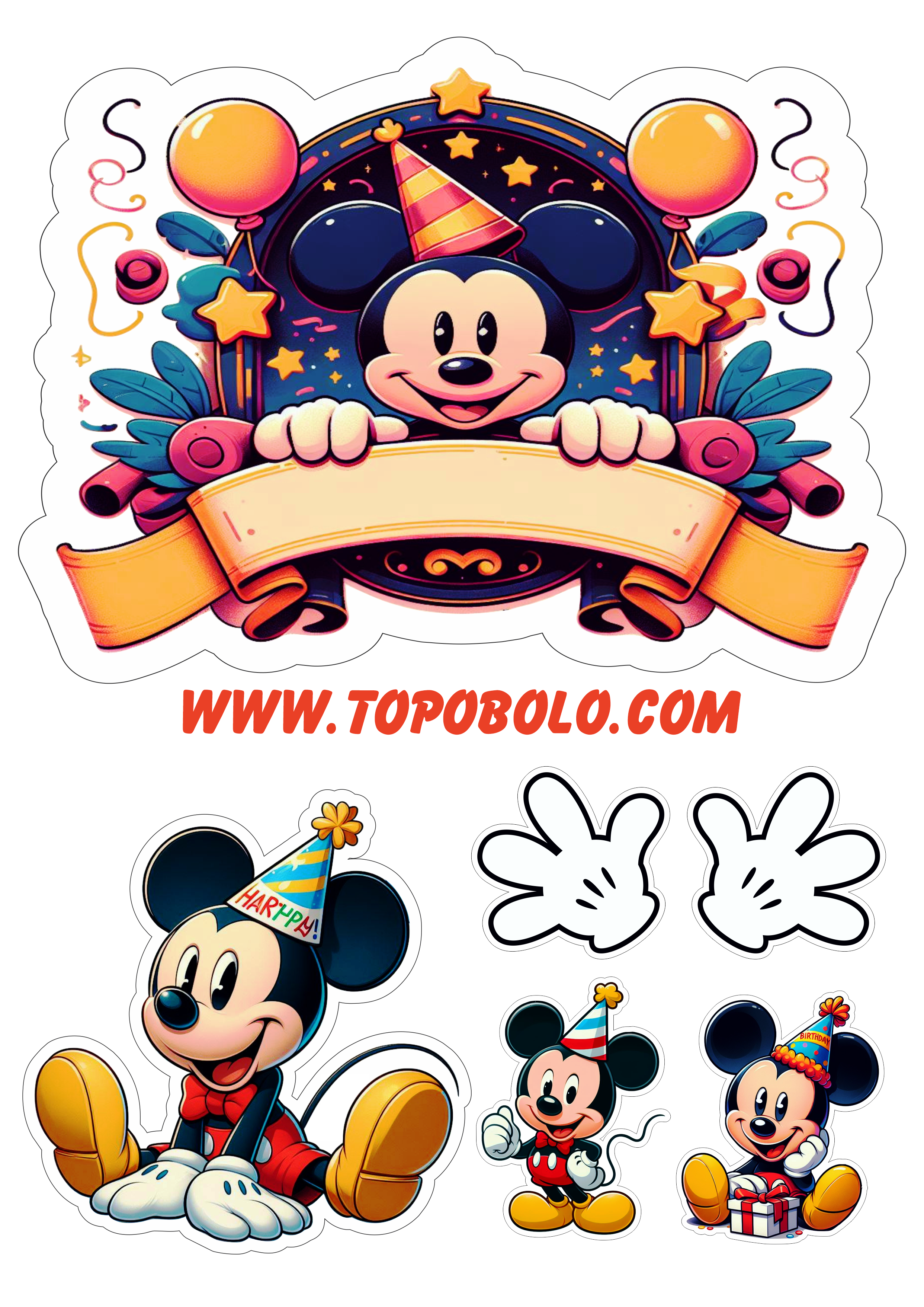 Desenho infantil decoração de aniversário topo de bolo mickey mouse disney assistir online papelaria png