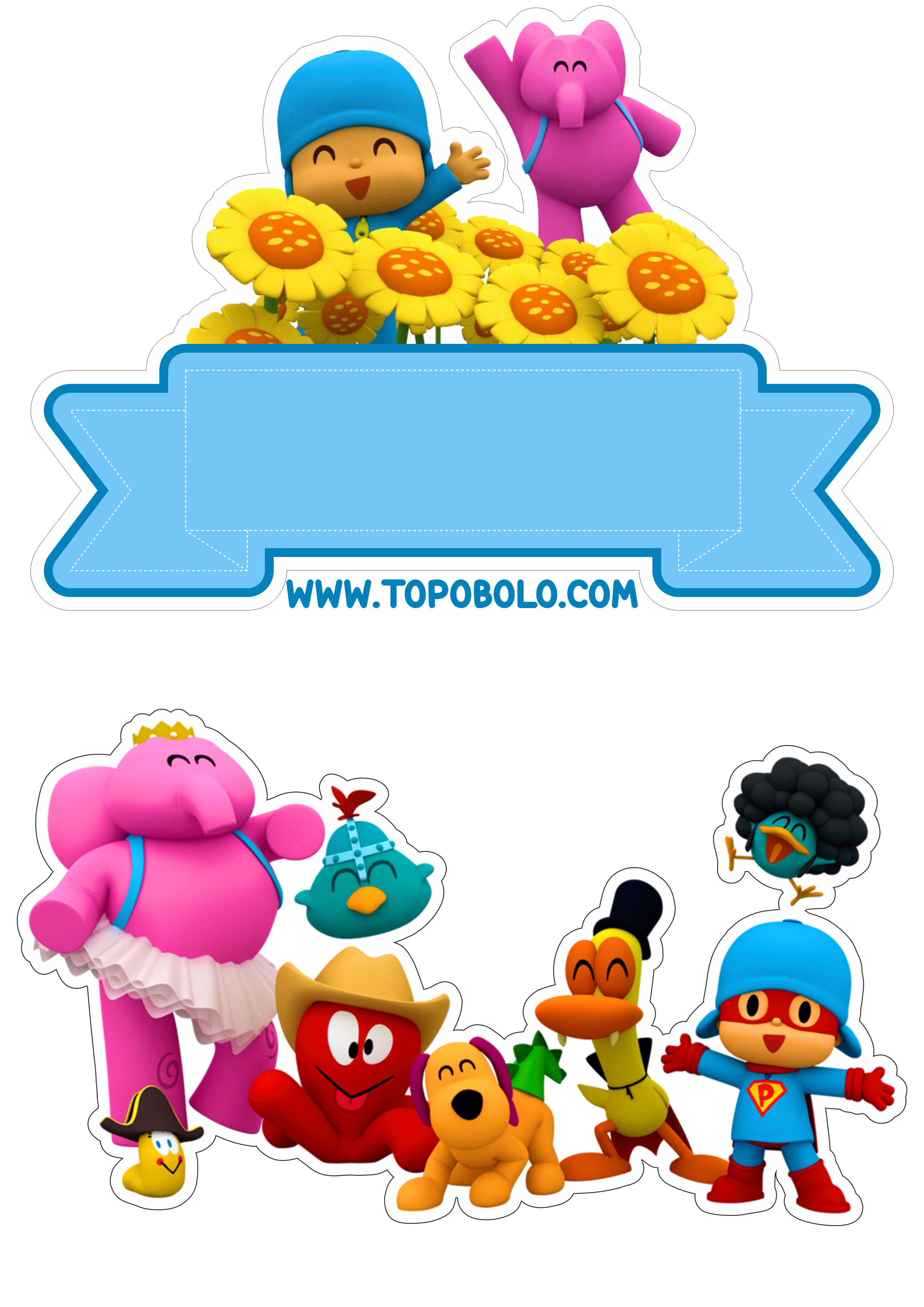 Topo de bolo Pocoyo festa de aniversário infantil decoração festa pronta arquivo para recorte cartoon png