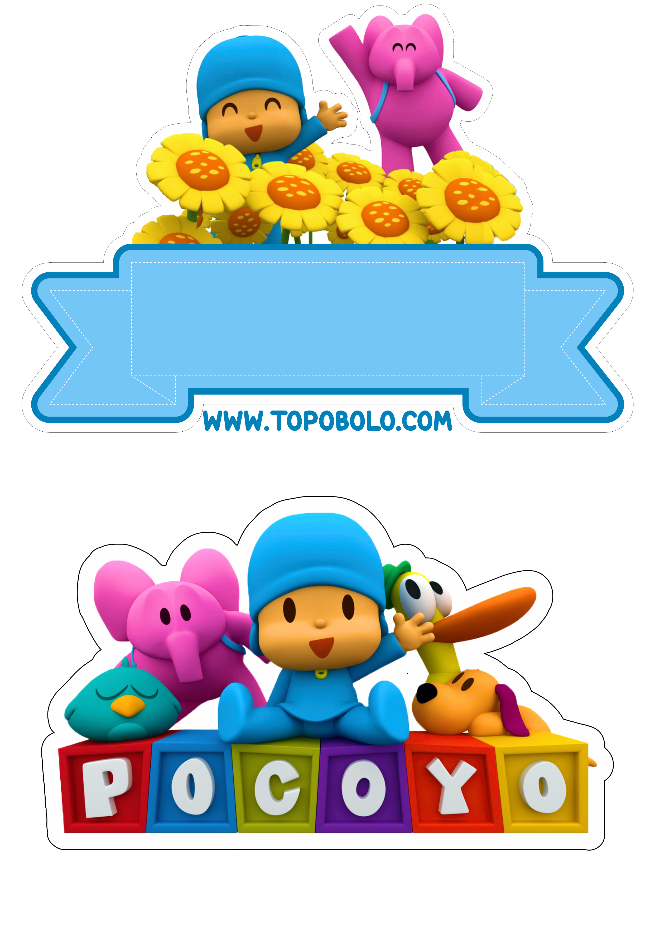 Topo de bolo Pocoyo festa de aniversário infantil decoração festa pronta arquivo para recorte artesanato png