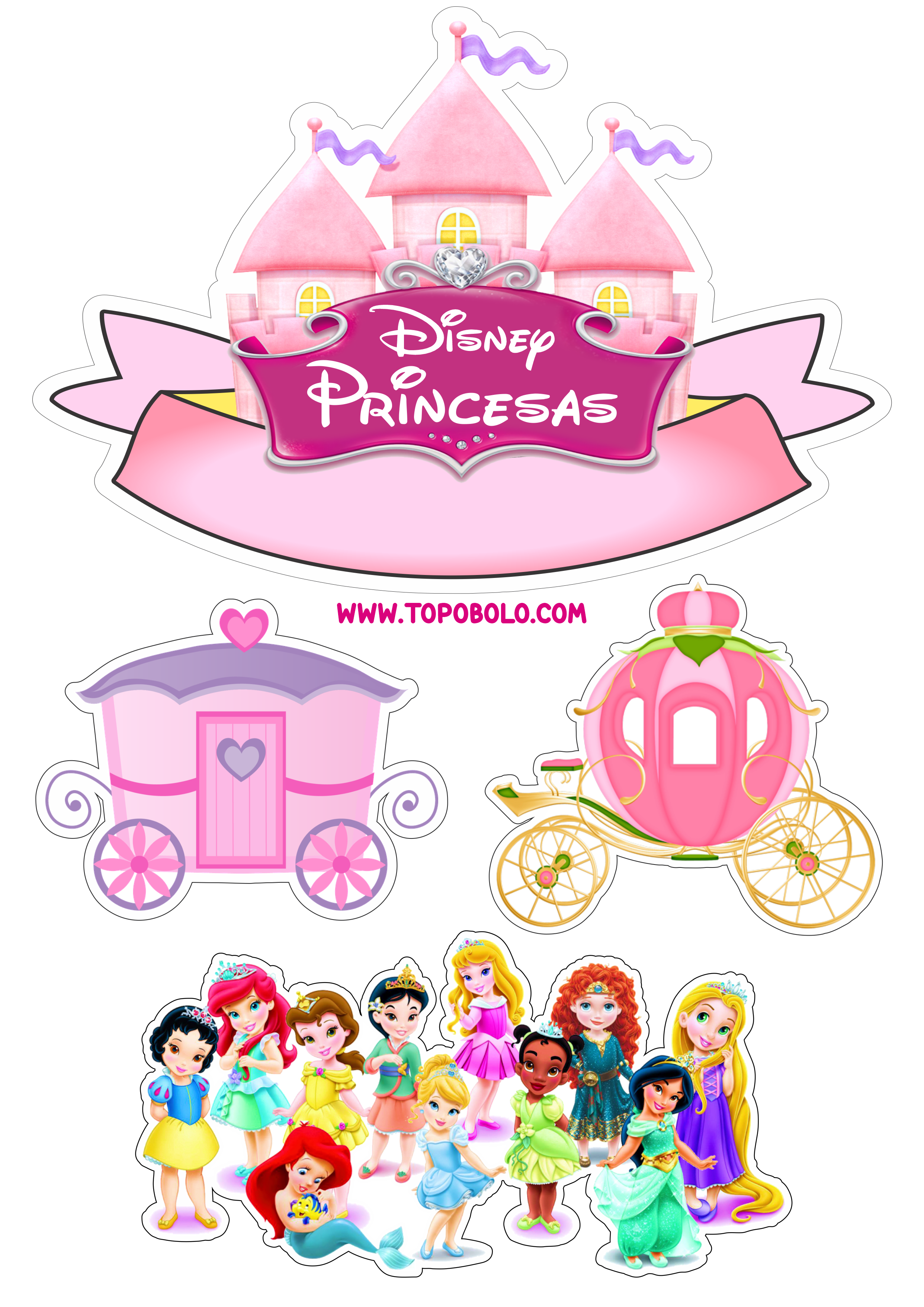 Princesas Disney topo de bolo pronto para imprimir png