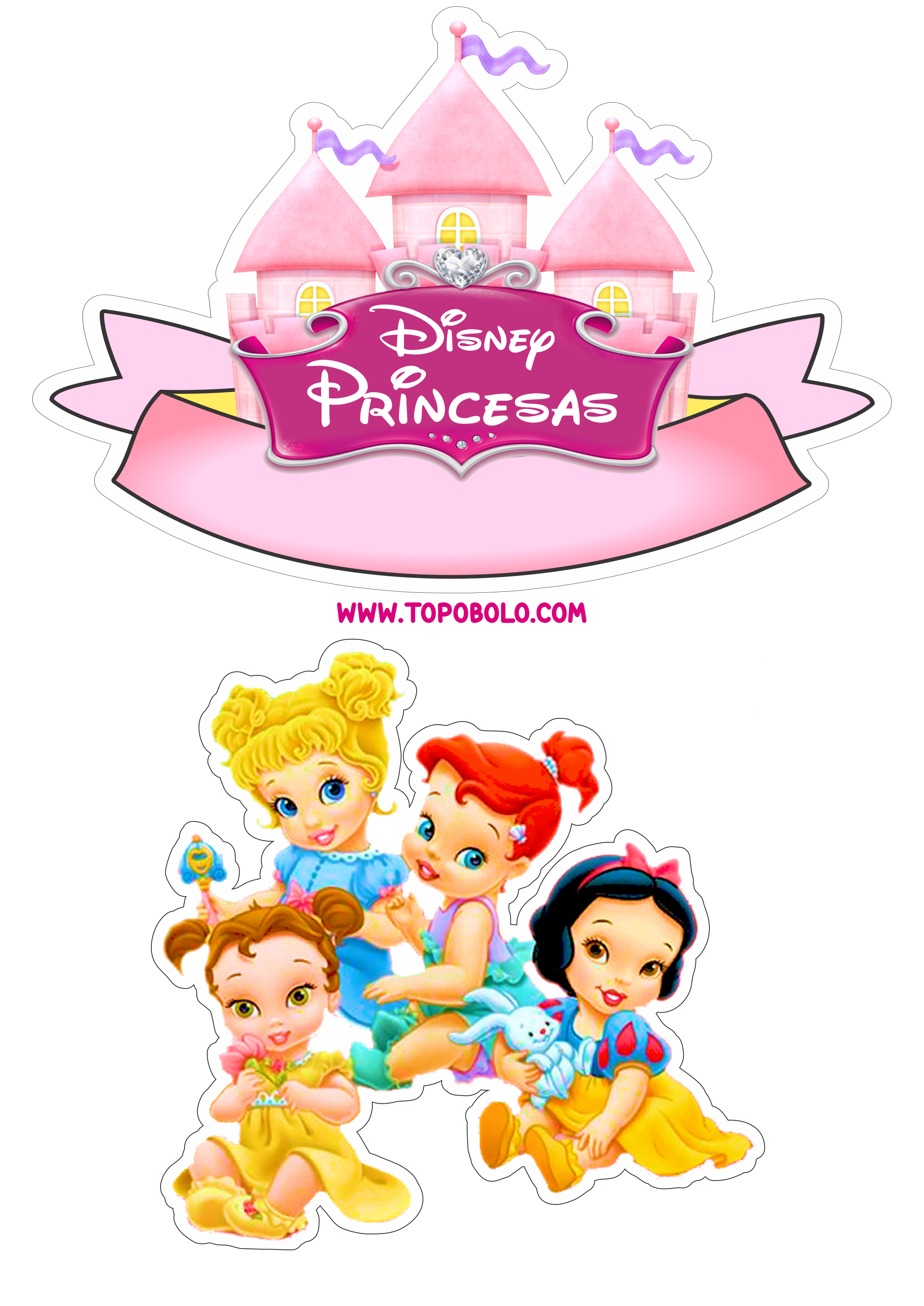 Princesas Disney topo de bolo pronto para imprimir aniversário png