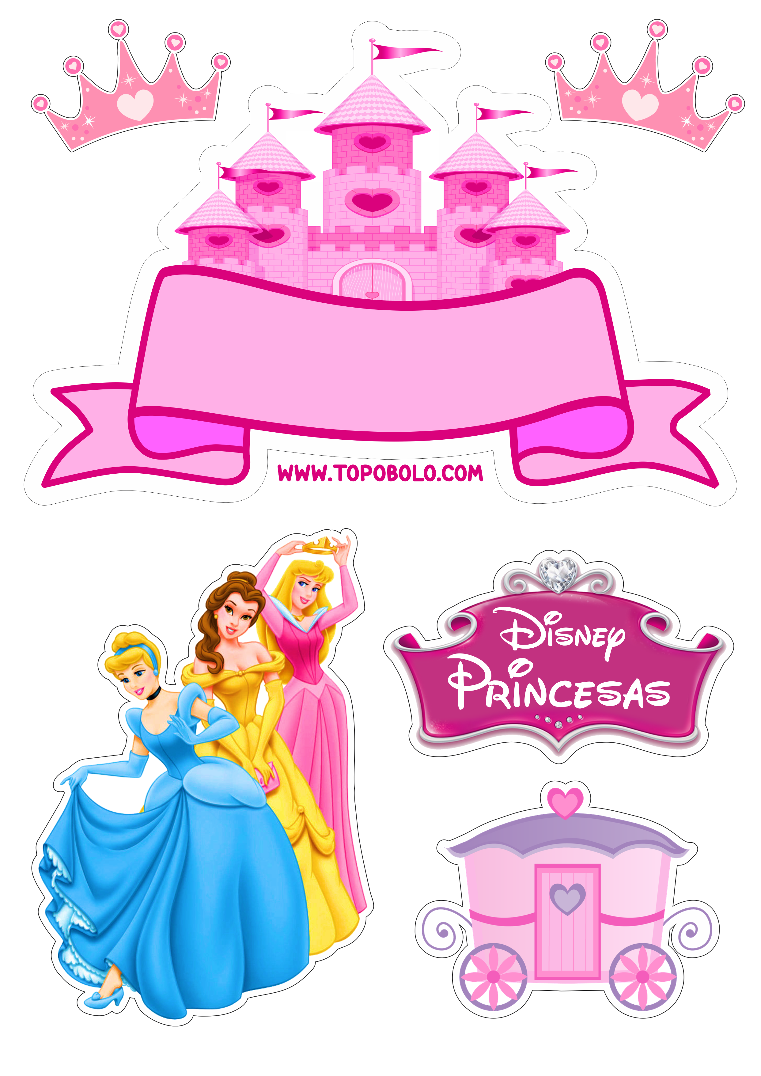 Topo de bolo princesas disney baby decoração de festa infantil png