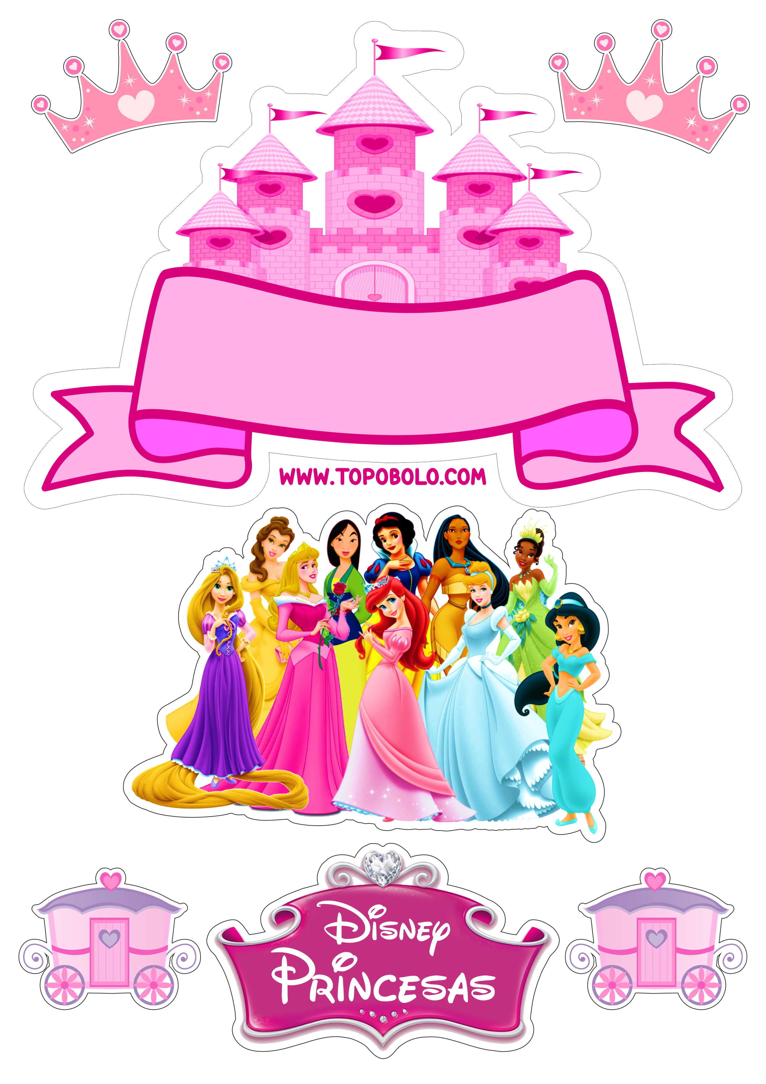 Topo de bolo princesas disney baby decoração de festa infantil pronto para imprimir png