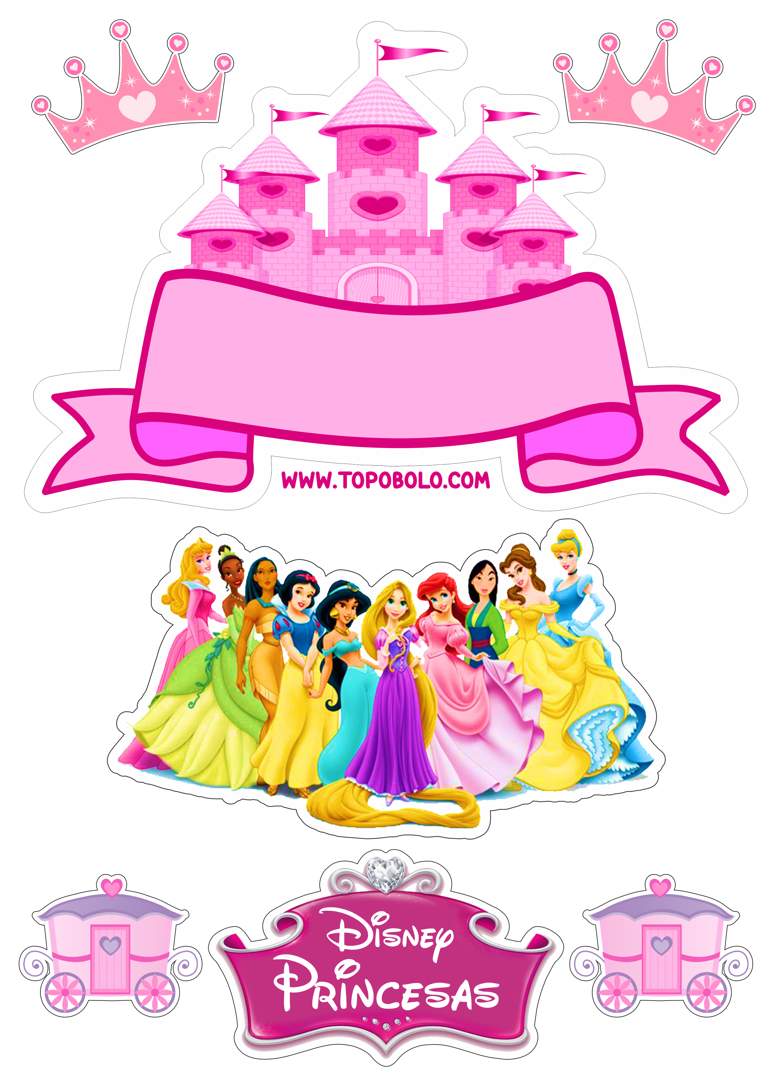 Topo de bolo princesas disney baby decoração de festa infantil pronto para imprimir papelaria png