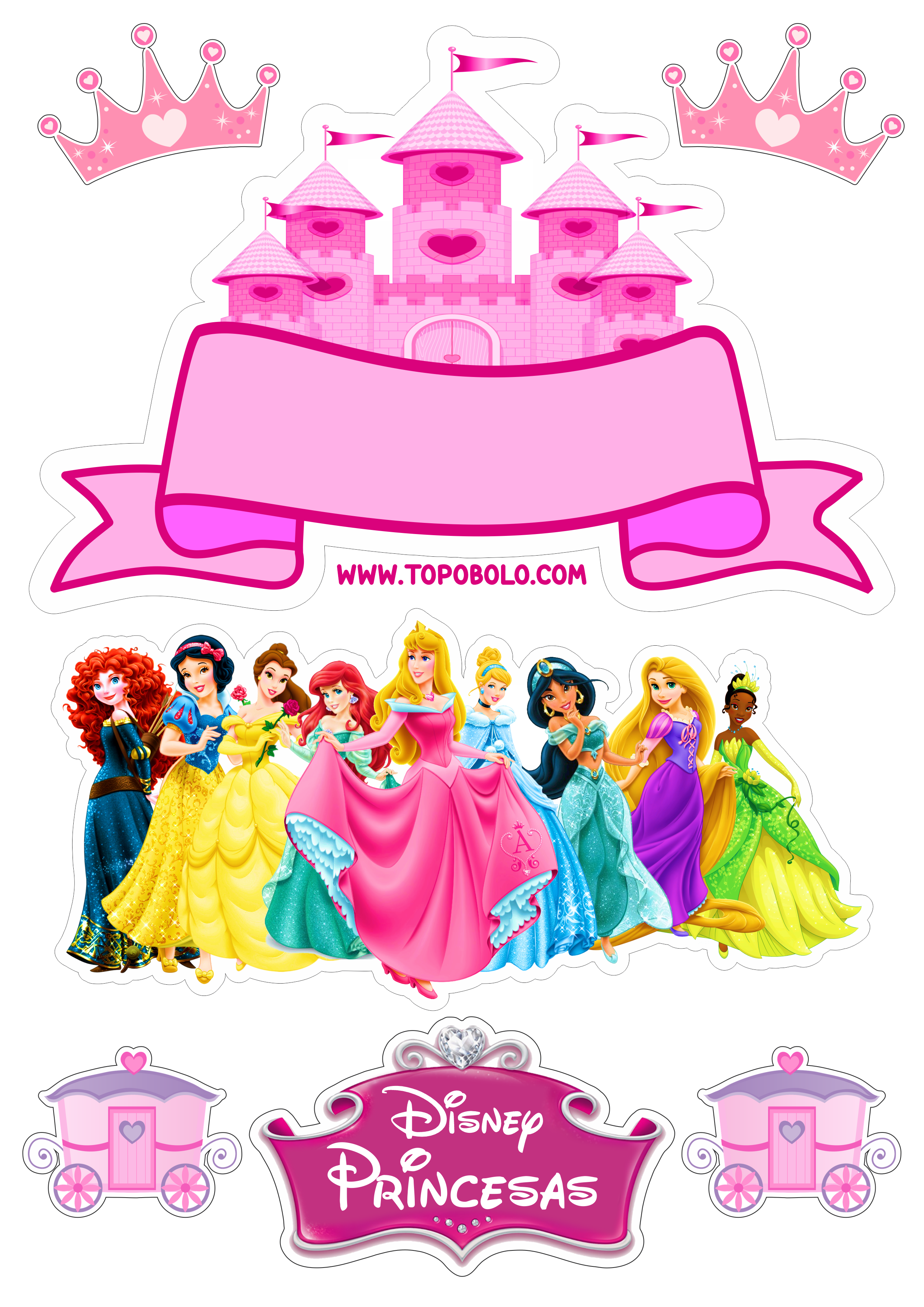 Topo de bolo princesas disney baby decoração de festa infantil pronto para imprimir papelaria criativa png