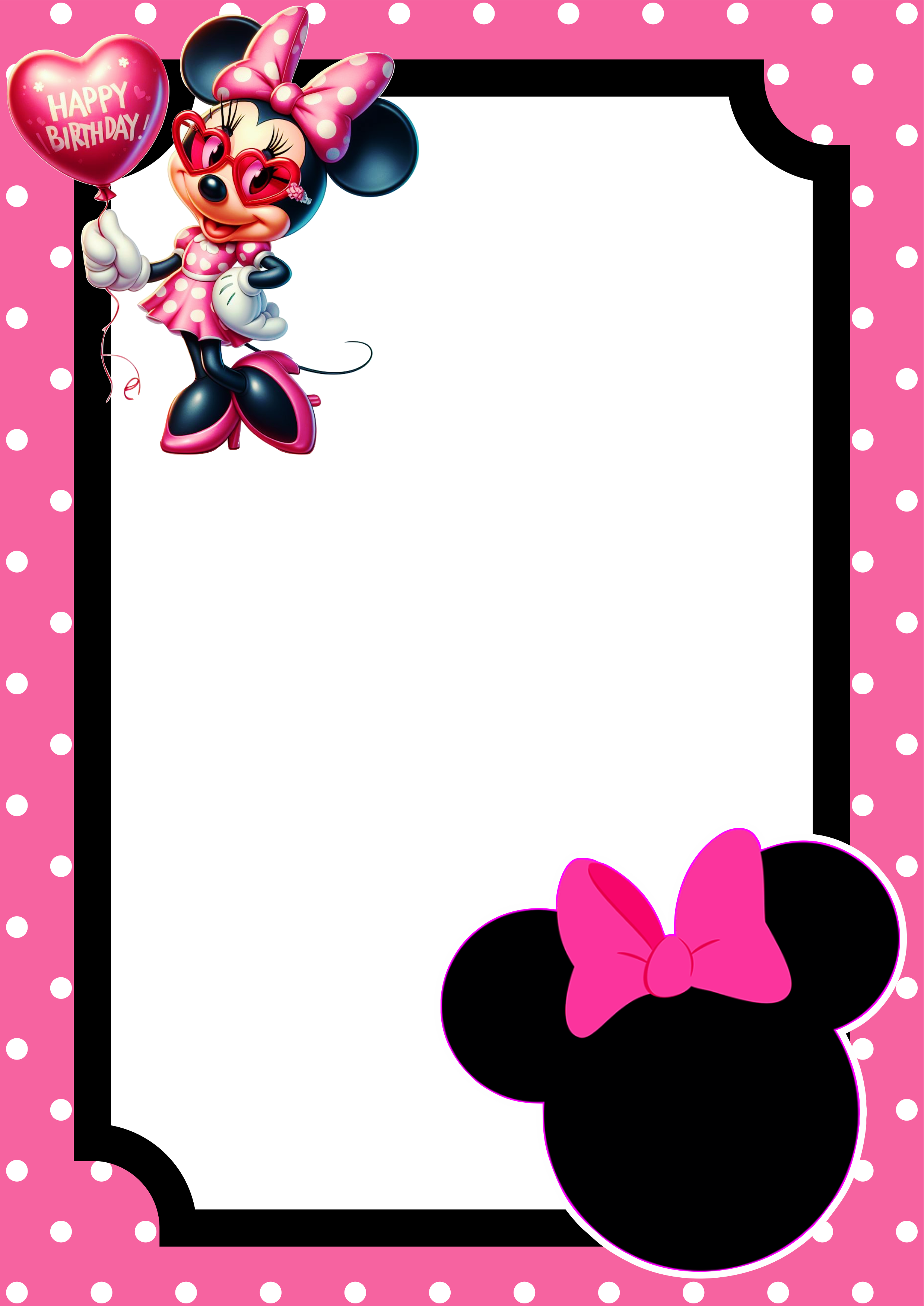 Convite virtual Minnie rosa molde pronto para editar e imprimir festa png