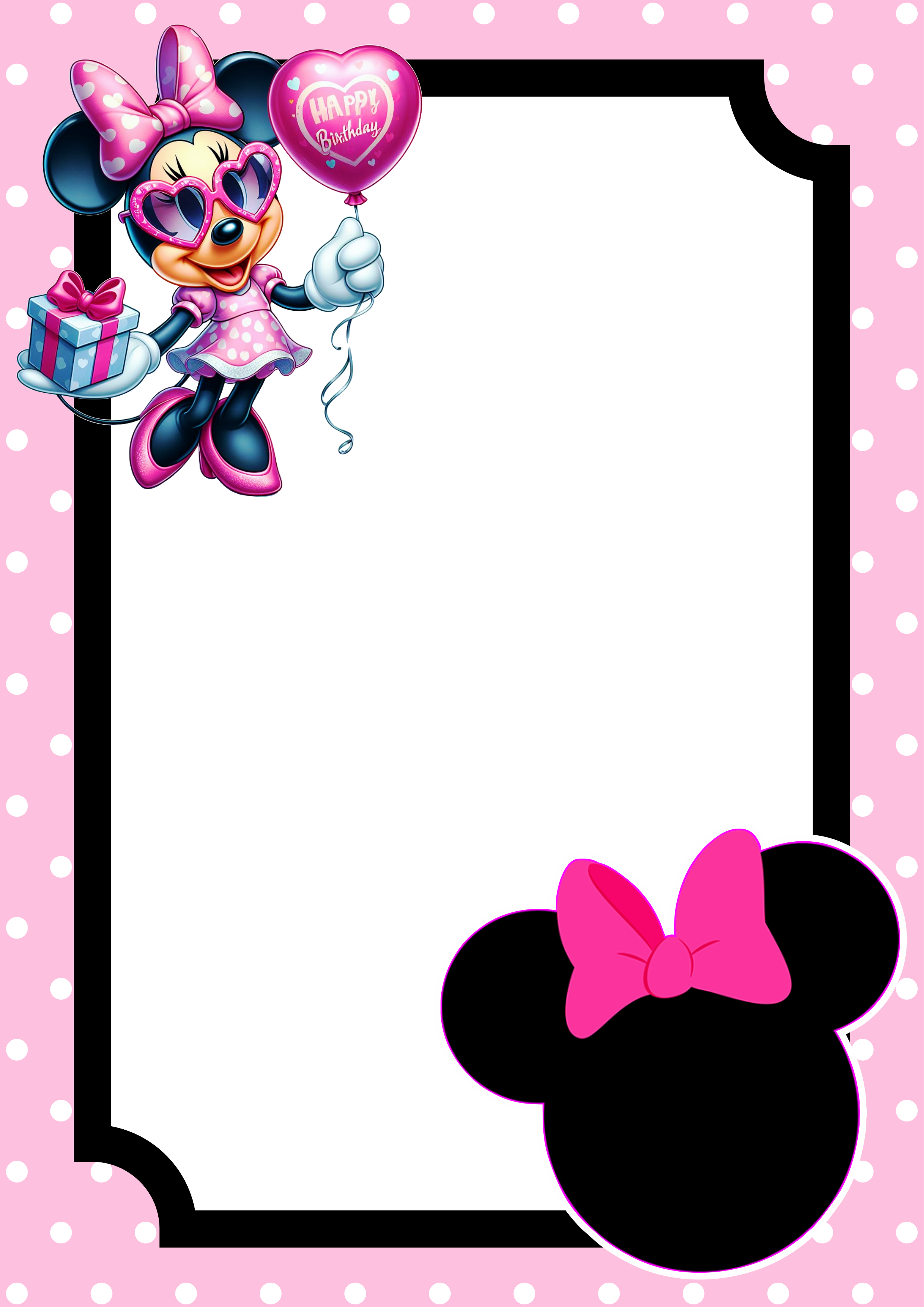 Convite virtual Minnie rosa molde pronto para editar e imprimir festa aniversário png