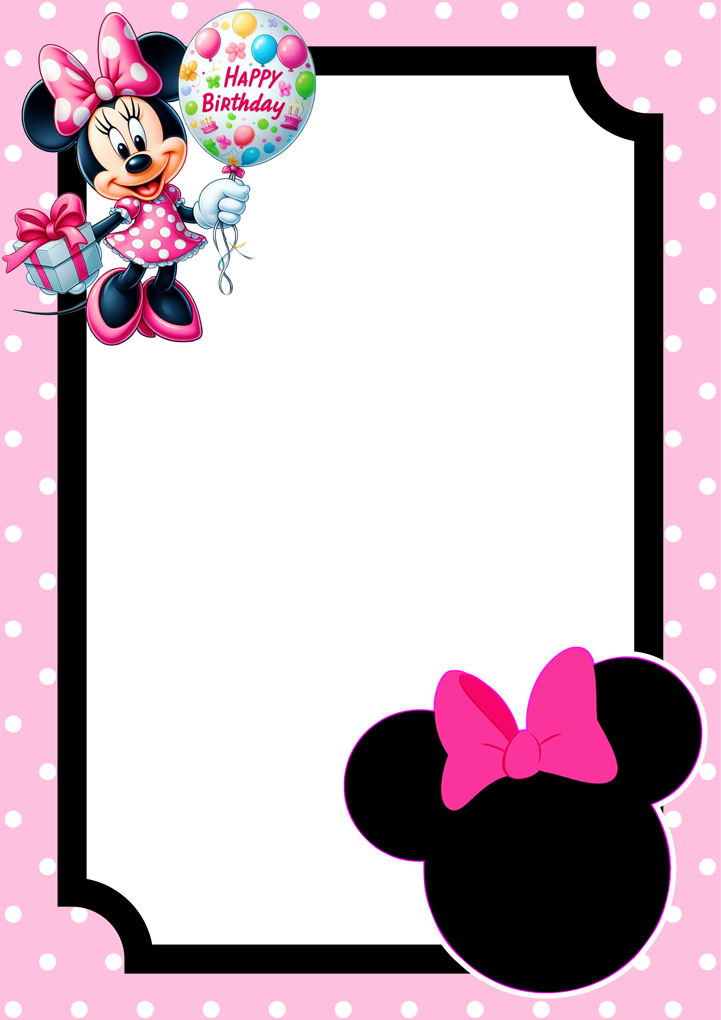 Convite virtual Minnie rosa molde pronto para editar e imprimir festa aniversário infantil png
