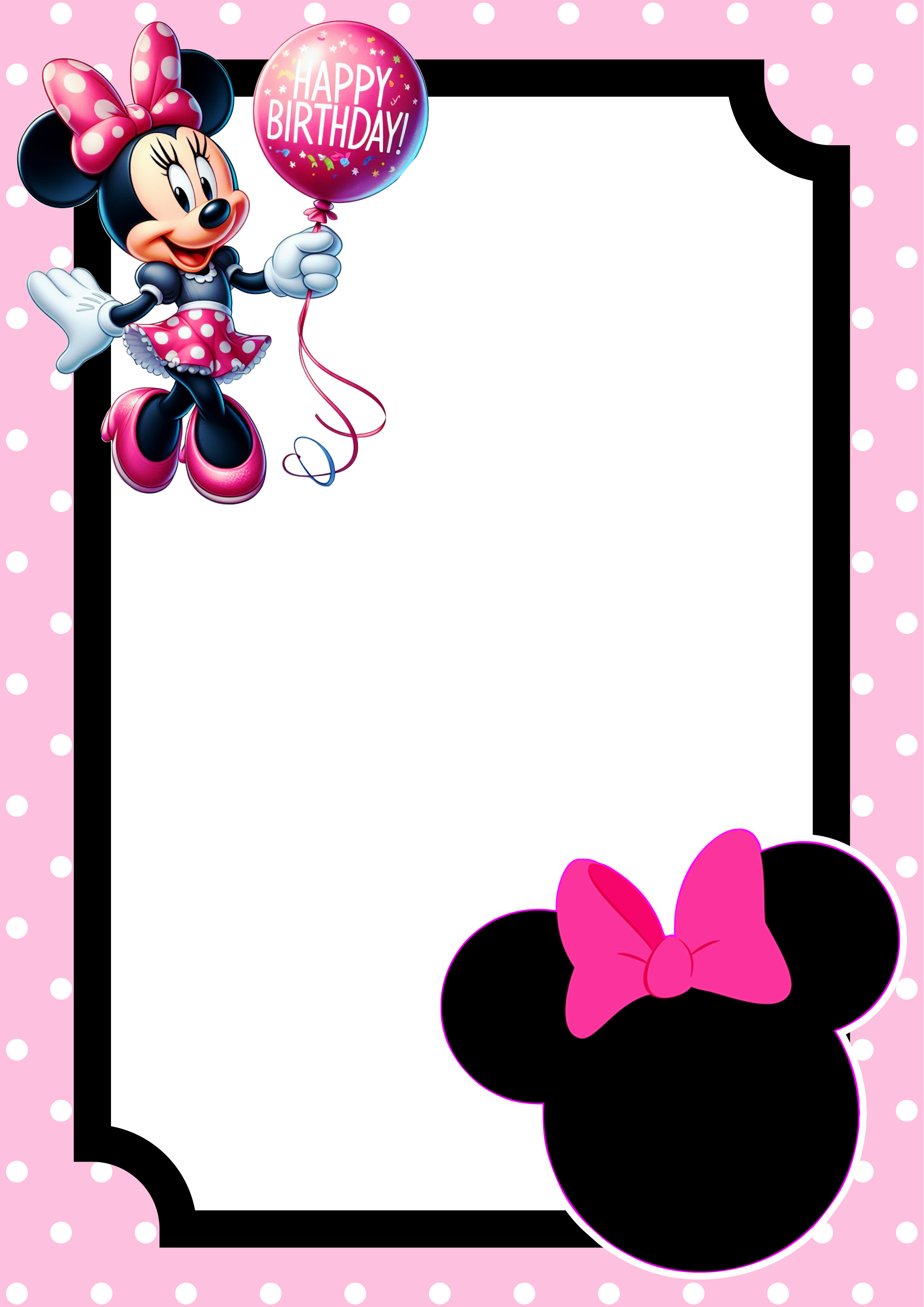 Convite virtual Minnie rosa molde pronto para editar e imprimir festa aniversário infantil Disney png