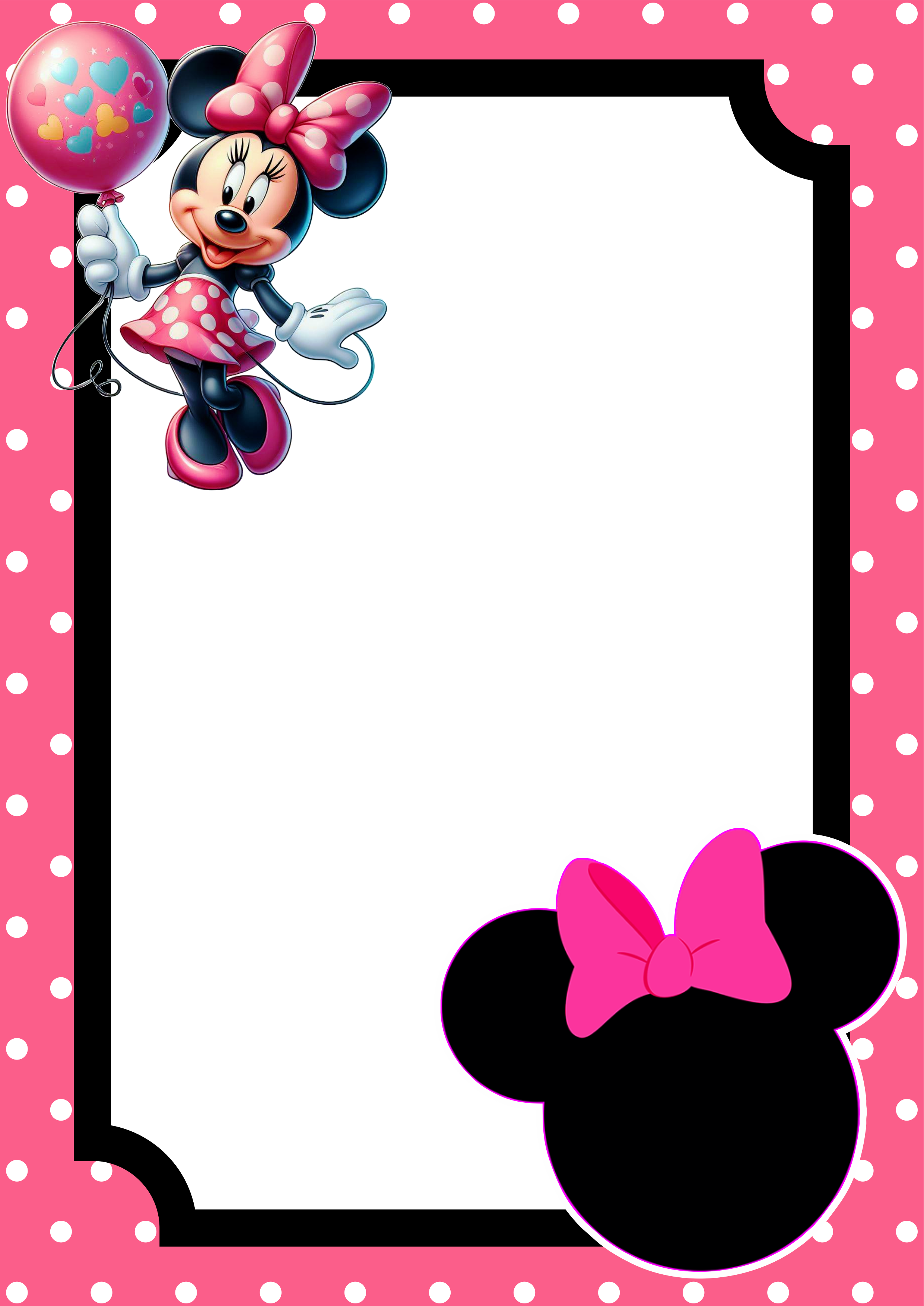 Convite virtual Minnie rosa molde pronto para editar e imprimir festa aniversário infantil Disney renda extra png