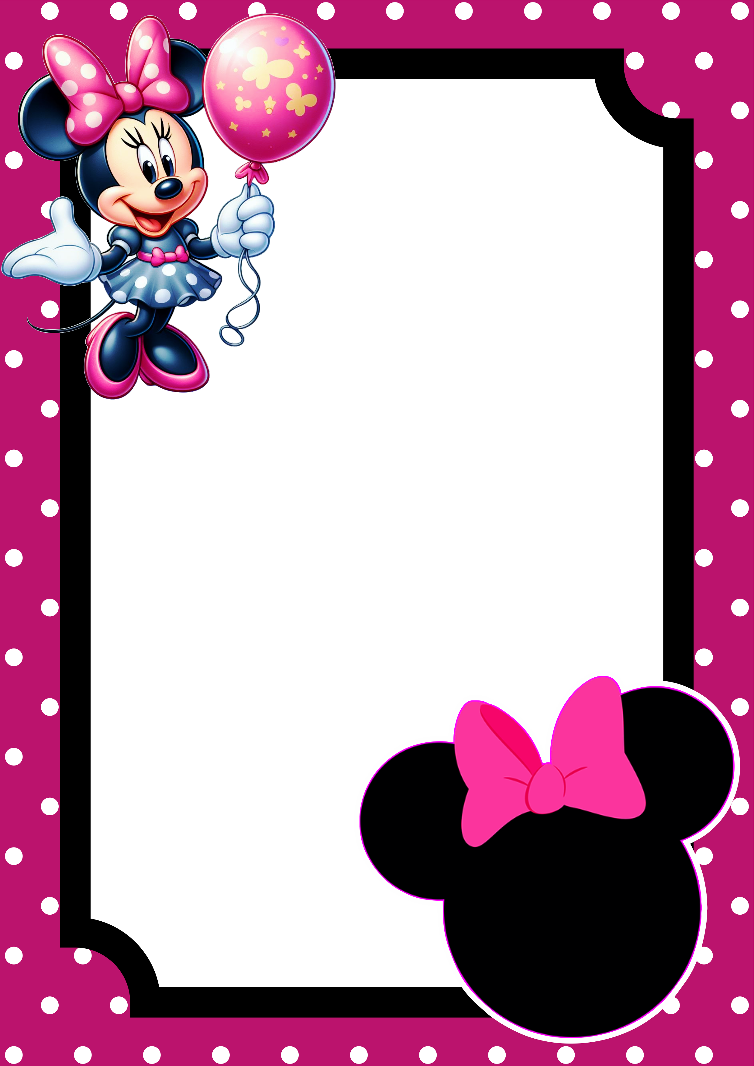 Convite virtual Minnie rosa molde pronto para editar e imprimir festa aniversário infantil Disney renda extra festinha png
