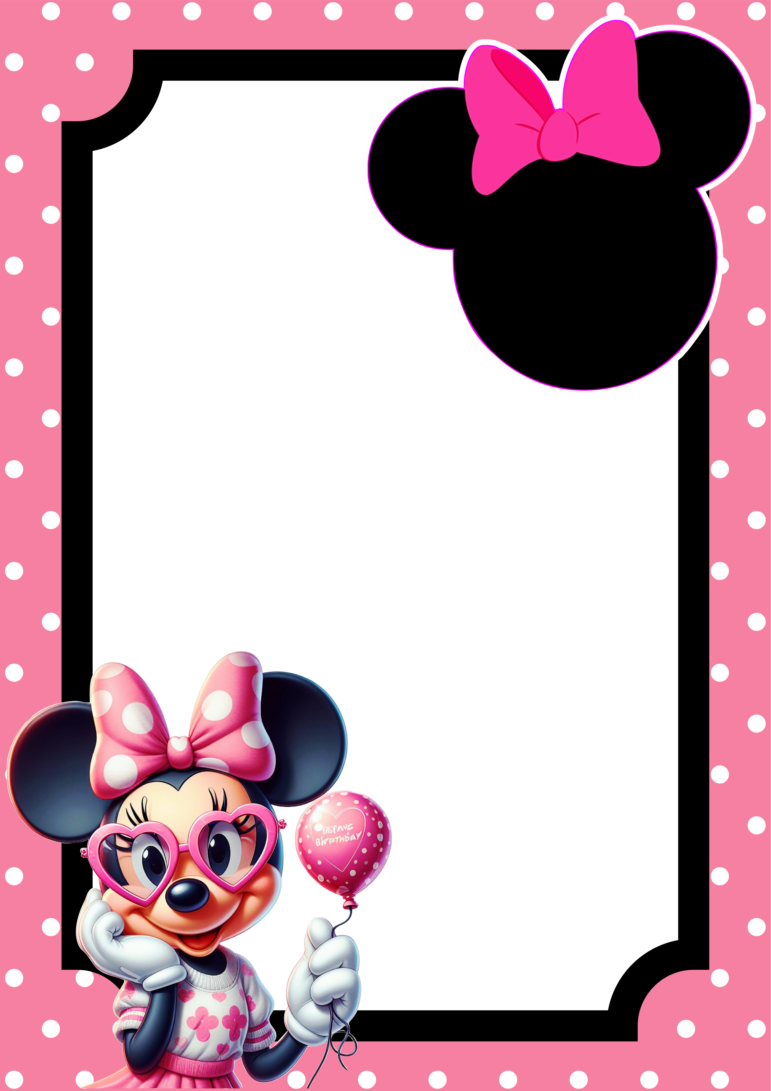 Convite virtual Minnie rosa molde pronto para editar e imprimir festa aniversário infantil Disney renda extra festinha decorada png