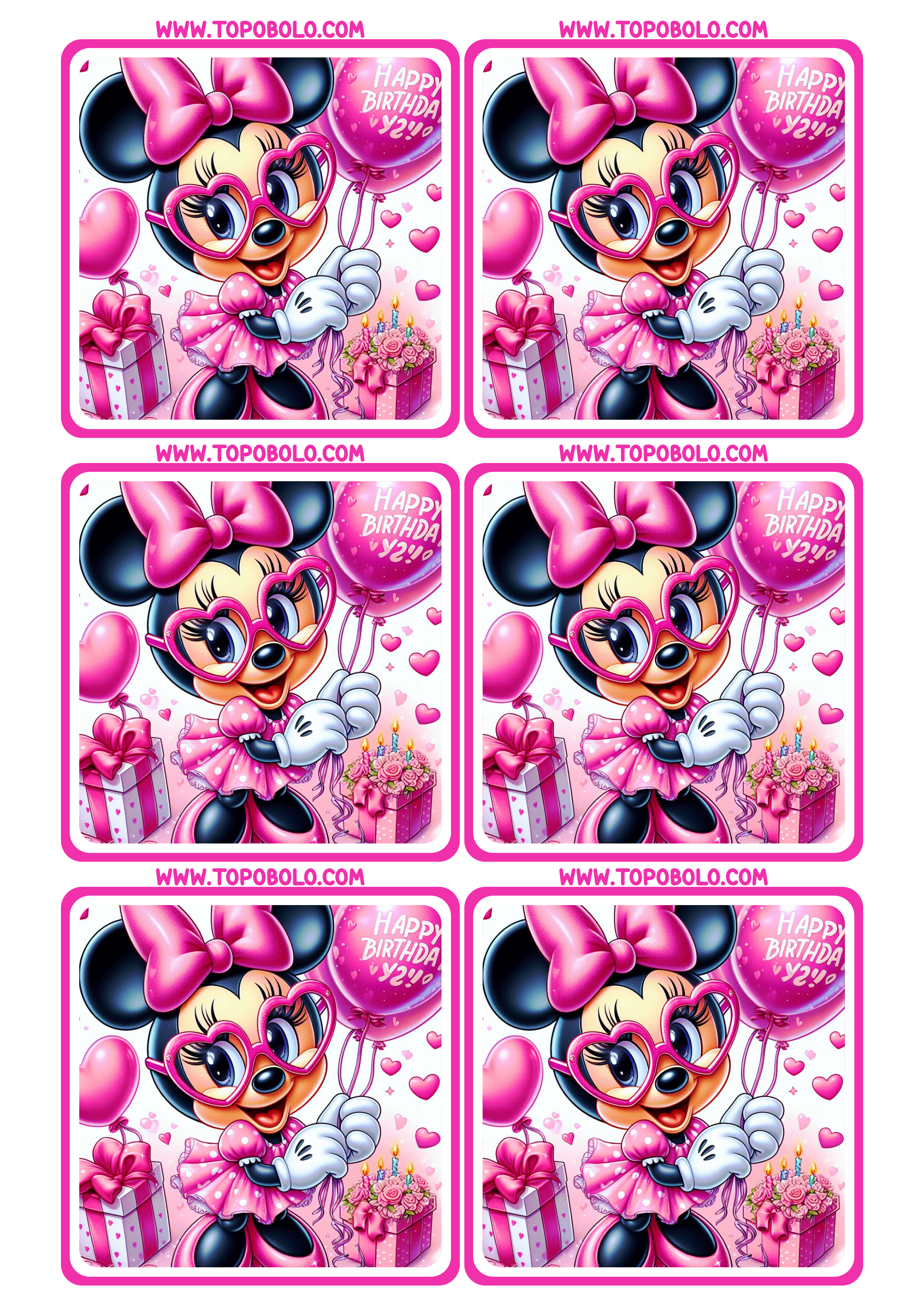 Minnie mouse Rosa tags de aniversário adesivo para imprimir disney imagens fofinhas 6 imagens png