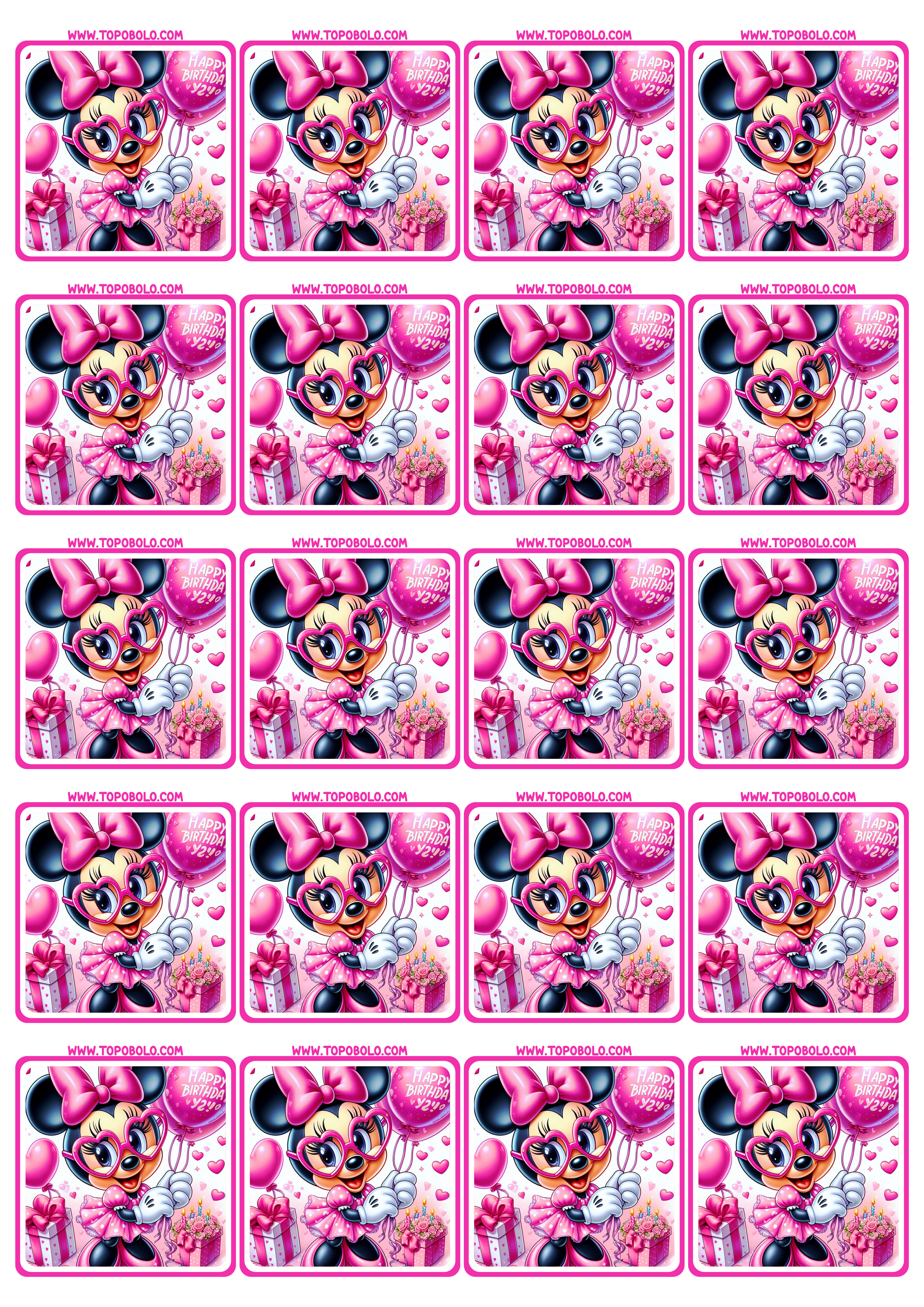 Minnie mouse Rosa tags de aniversário adesivo para imprimir disney imagens fofinhas 20 imagens png