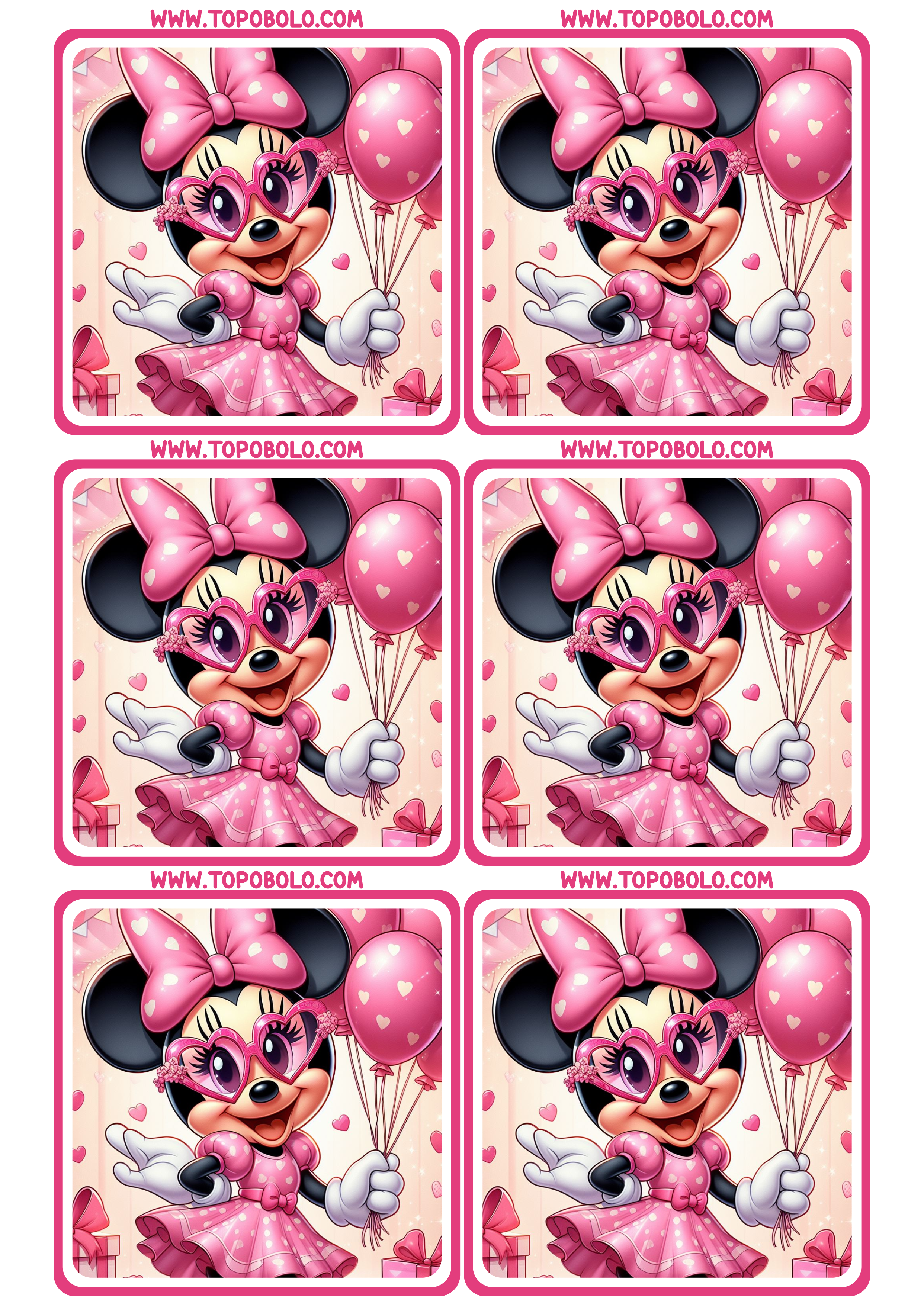 Minnie mouse Rosa tags de aniversário adesivo para imprimir disney 6 imagens png