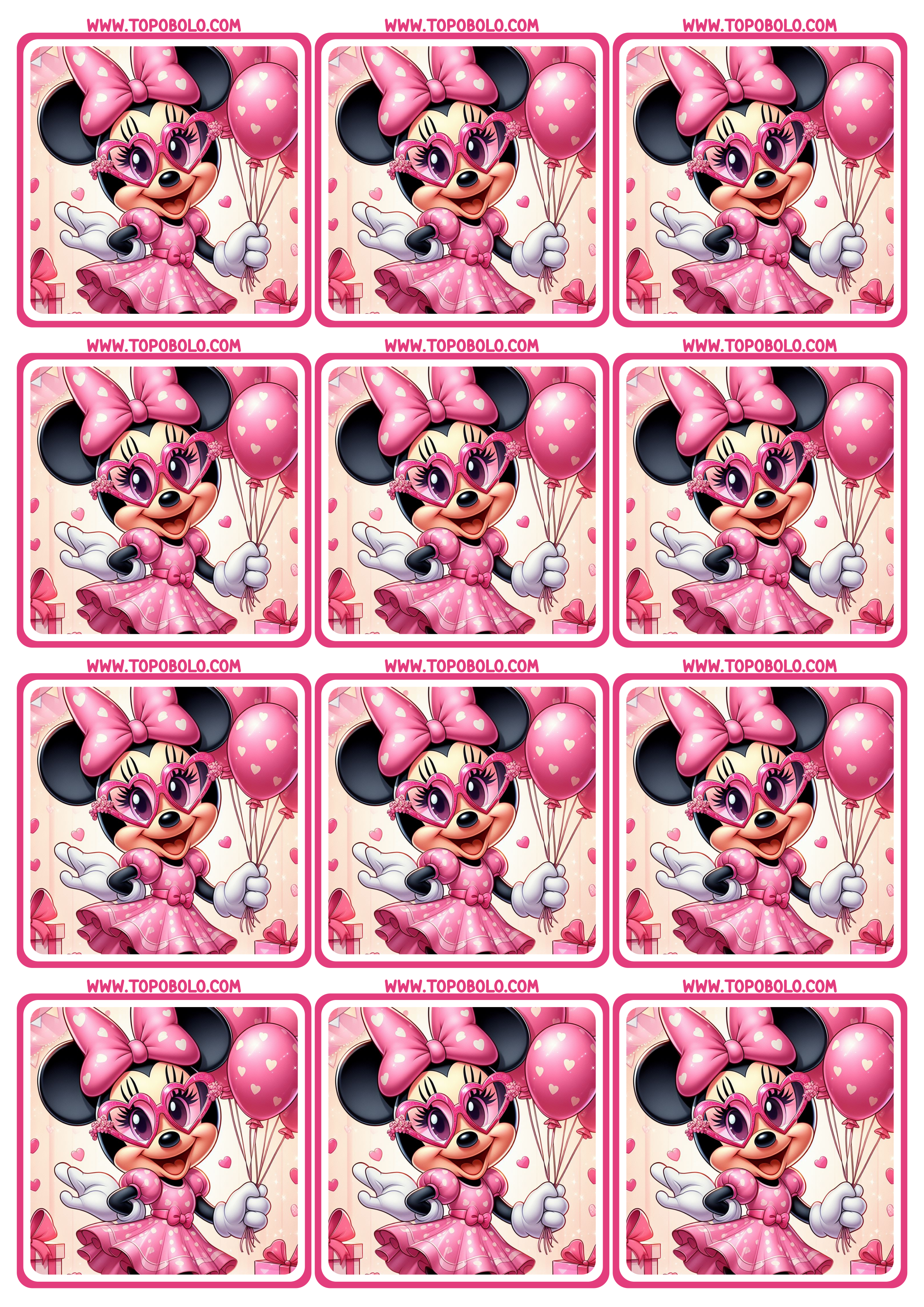 Minnie mouse Rosa tags de aniversário adesivo para imprimir disney 12 imagens png